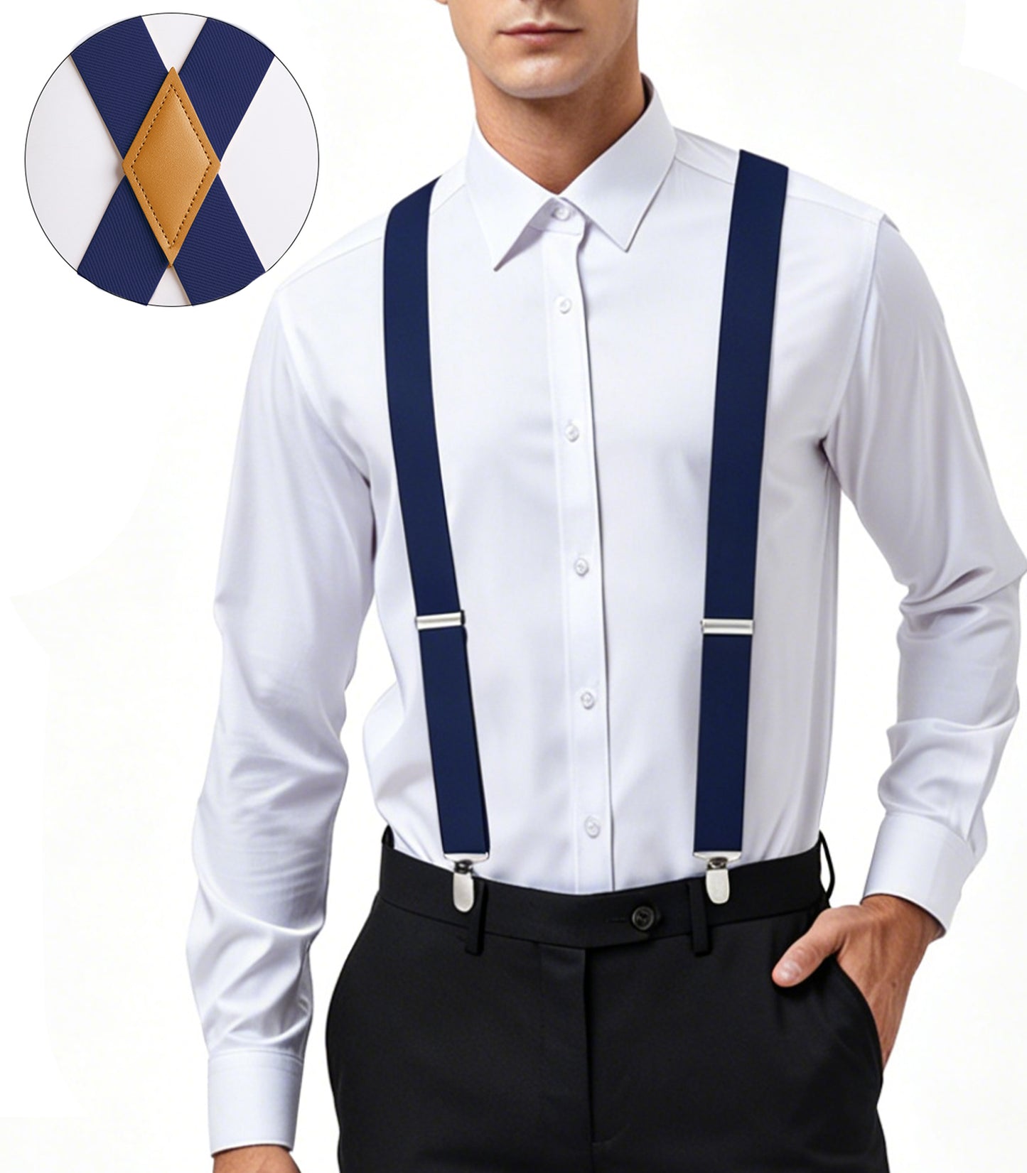 Mens Elastic Suspenders Adjustable X-Back with Strong 4 Clips for Work Trousers Weddings