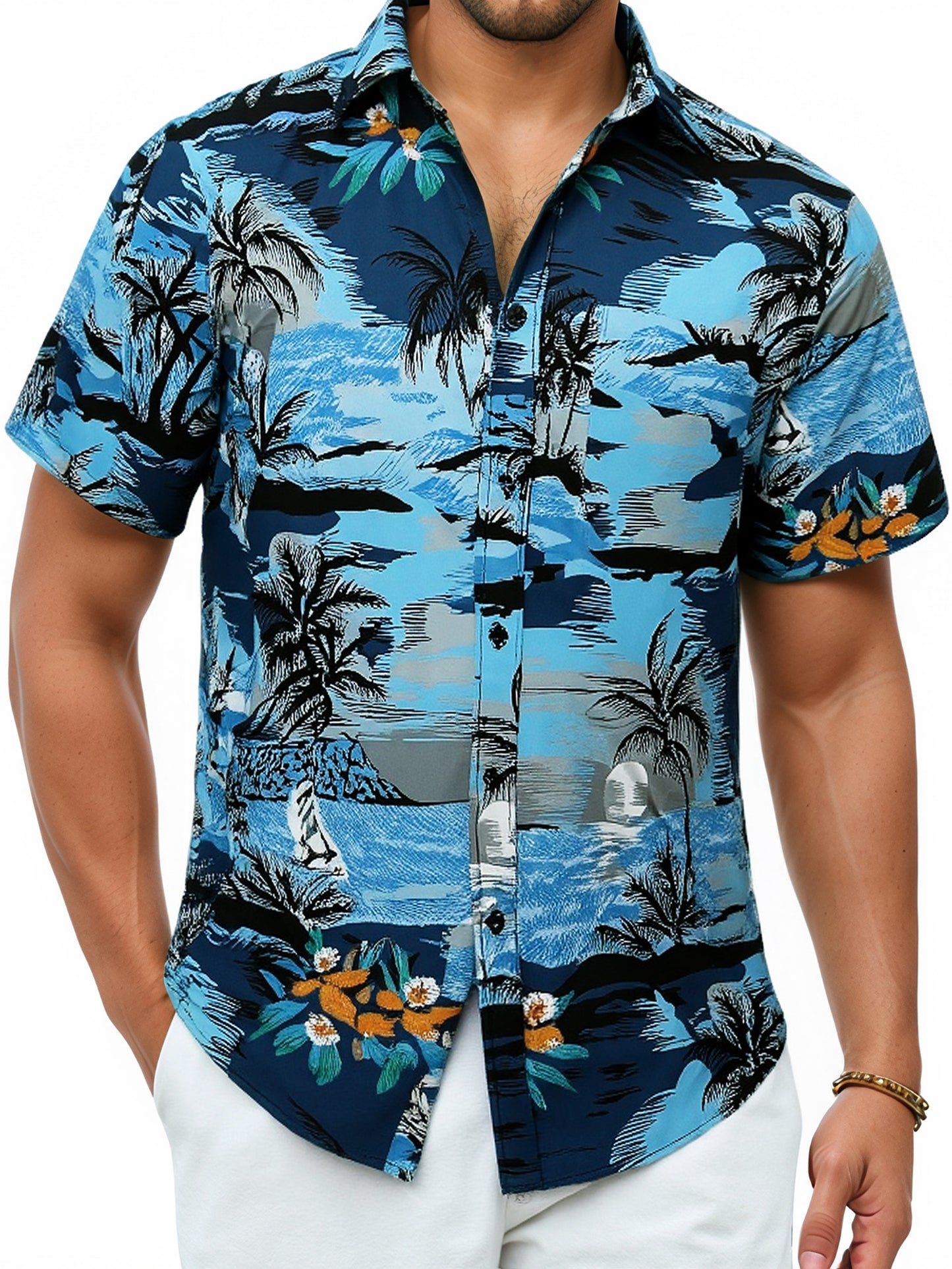 Mens Hawaiian Shirts Short Sleeve Summer Beach Aloha Shirt Tropical Floral Casual Button Down Shirt