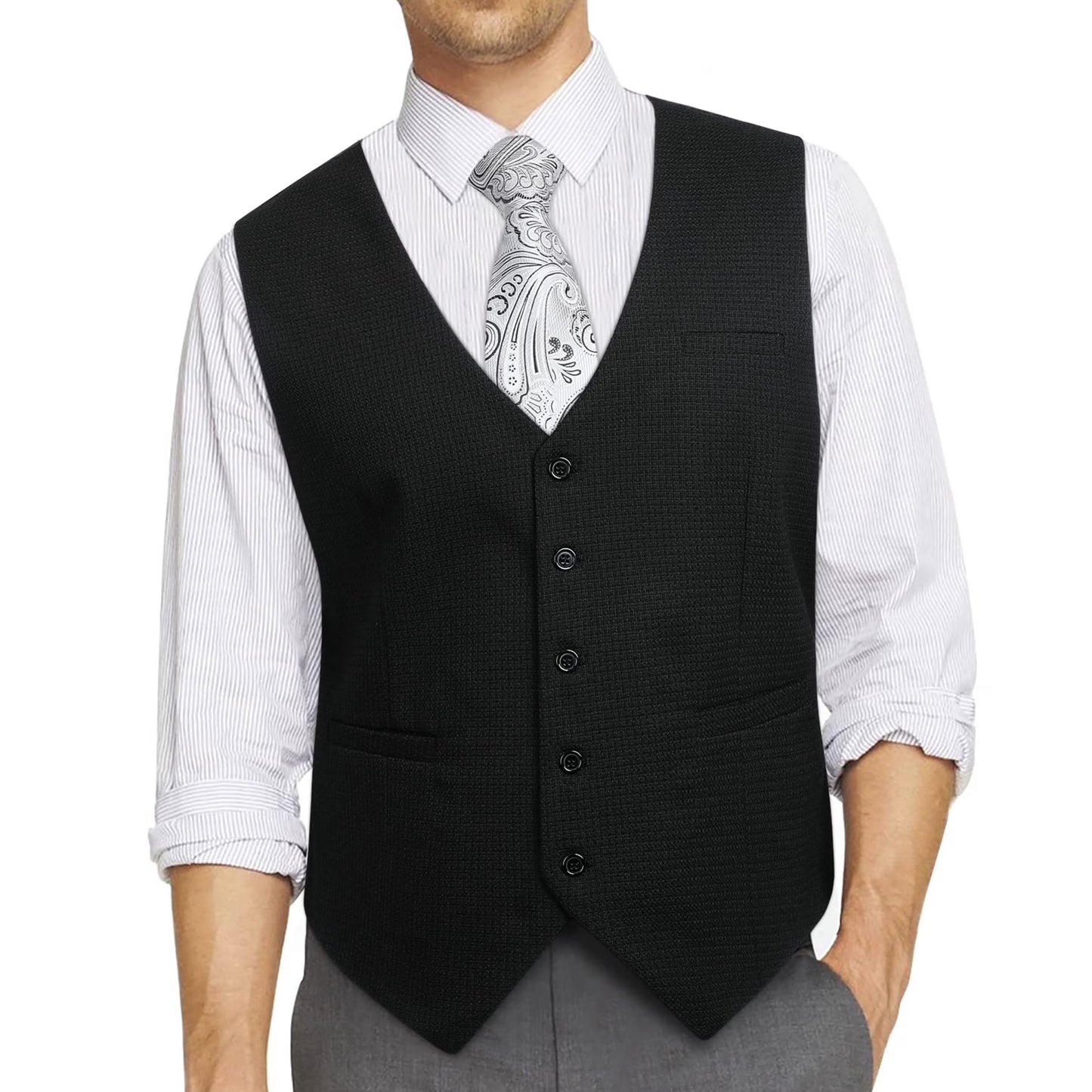 Men's Suit Vest Business Formal Dress Waistcoat Vest with 3 Pockets for Suit or Tuxedo