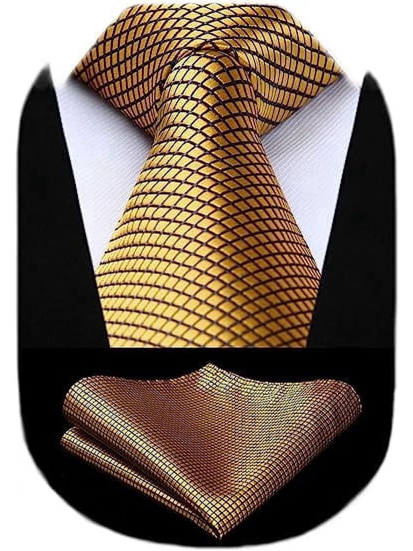 Black Plaid Mens Ties Handkerchief Elegant Formal Necktie & Pocket Square Set Wedding Ties for Men