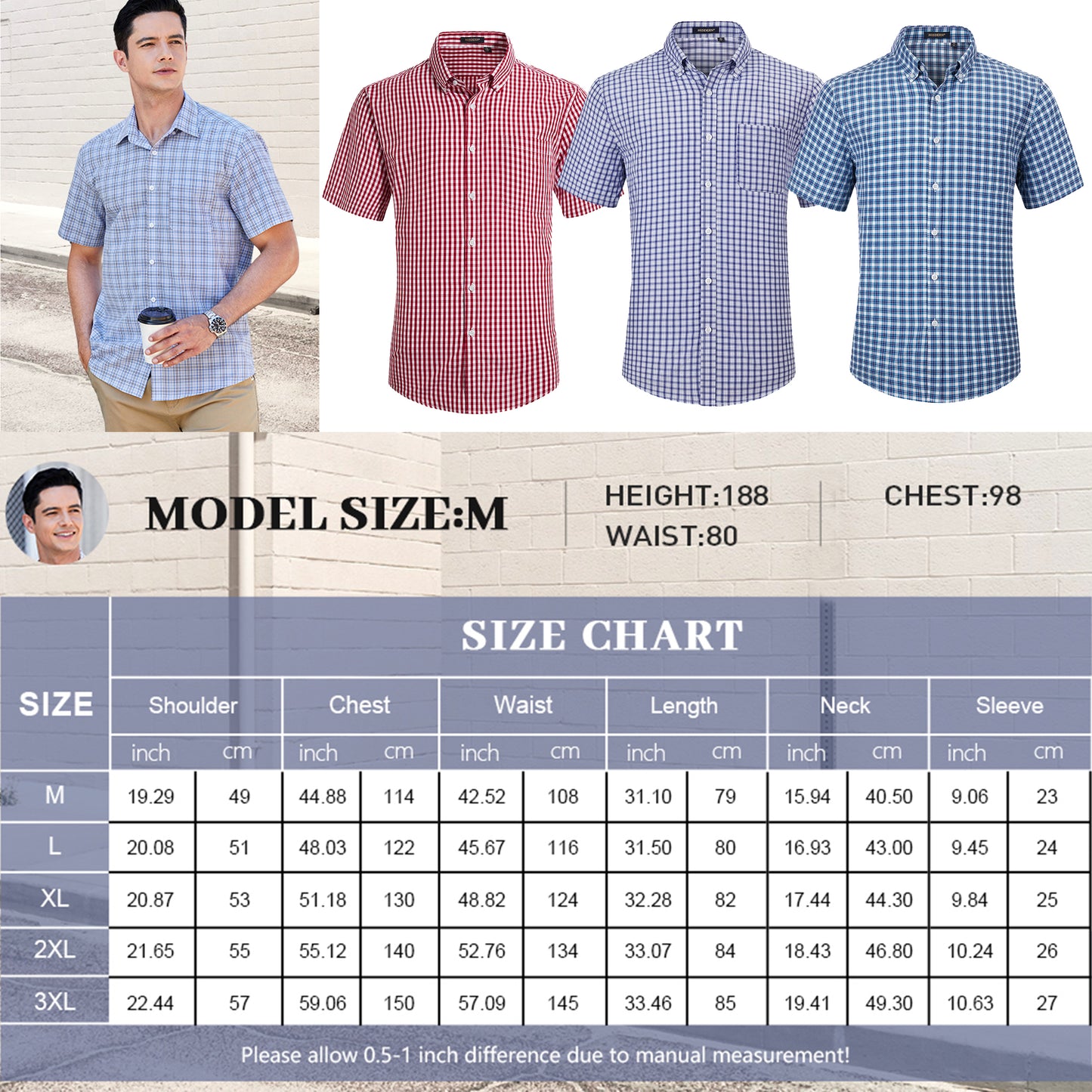 Mens Plaid Button Down Shirts Mens Short Sleeve Shirts Regular Fit Mens Button Up Casual Shirts