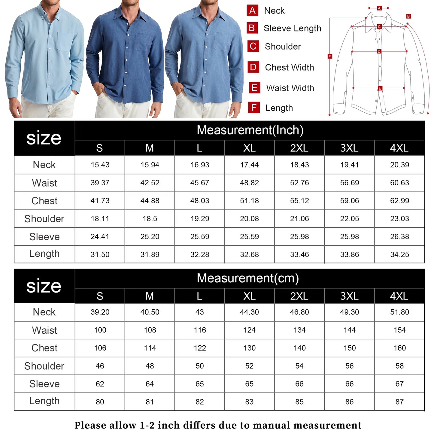 Mens Denim Shirt Western Cowboy Shirts Work Button up Long Sleeve Fall Casual Shirts