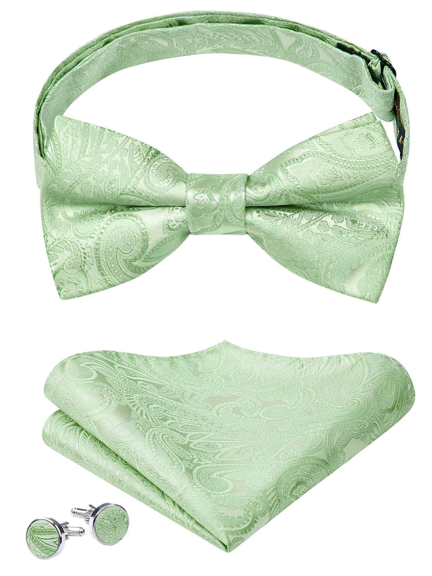 Bow Tie for Men Paisley Pretied Bowties Adjustable Tuxedos Bowtie Handkerchief Cufflinks Set