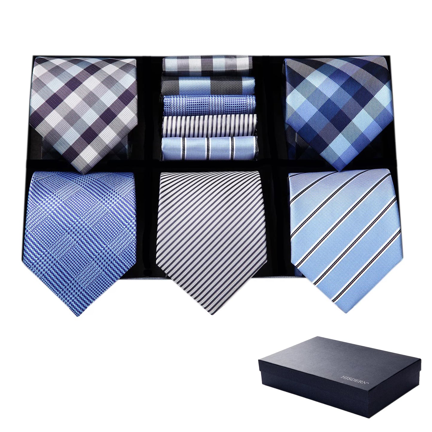 HISDERN Mens Ties Set Formal Plaid Tie 3 Pcs Neckties & Pocket Square Gift Set Business Weddings