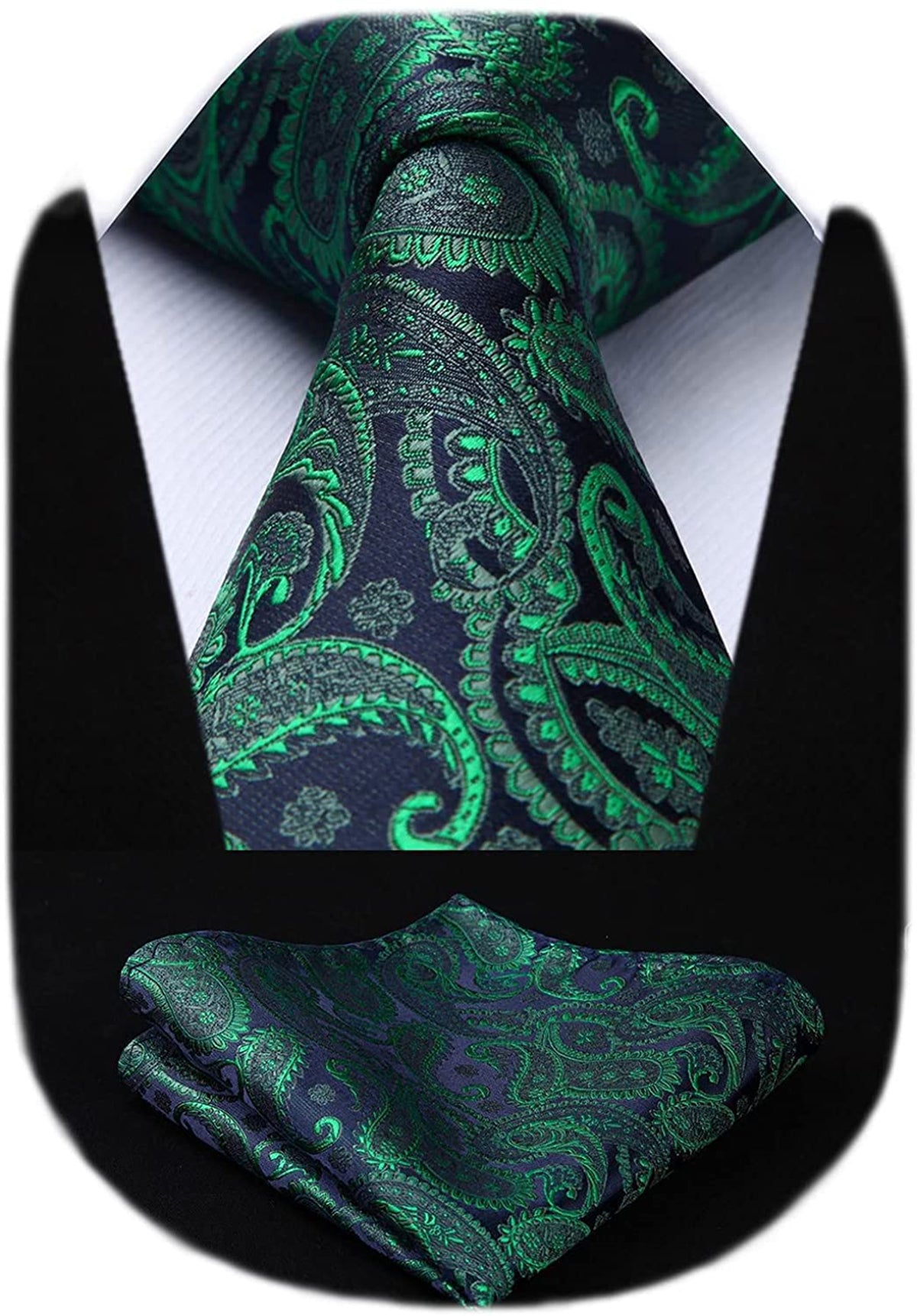 HISDERN Paisley Ties for Men Classic Extra Long Floral Tie and Pocket Square Formal Silk Necktie Set