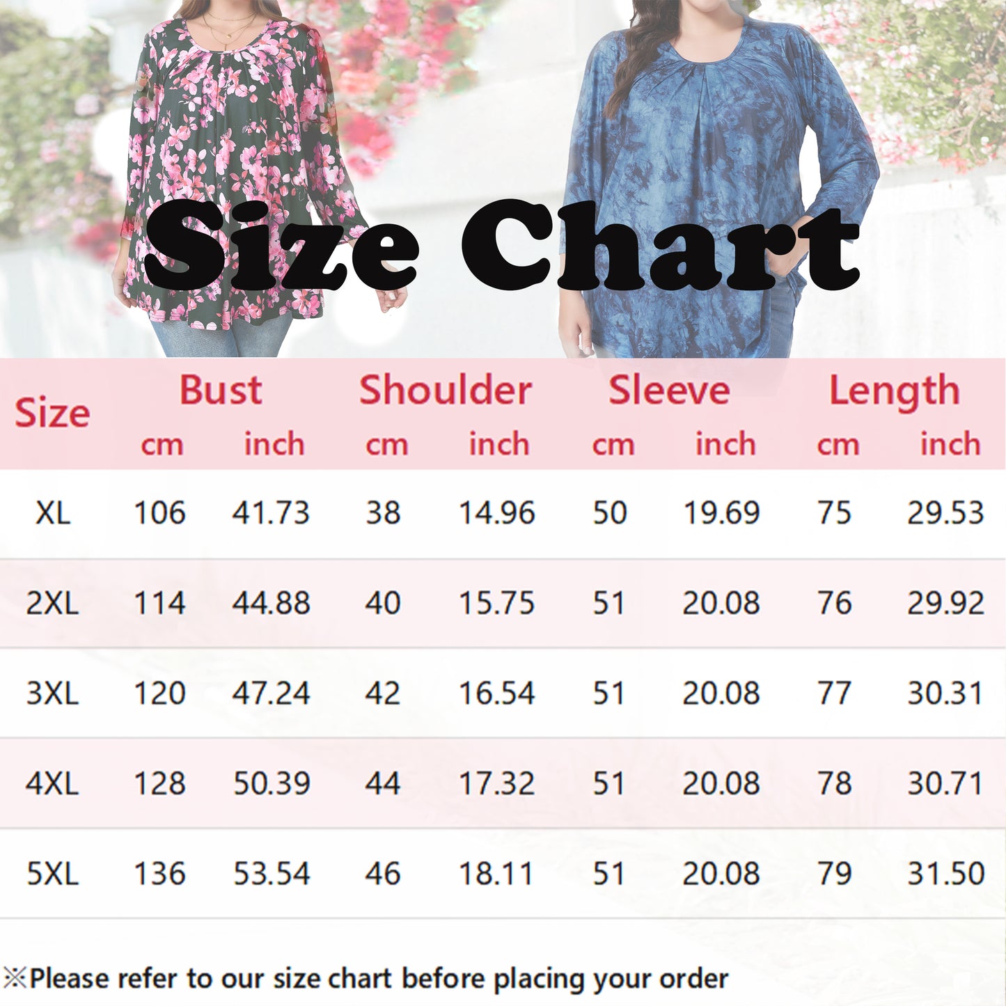 Sprinmer Plus Size Tops for Women Casual 3/4 Sleeve Blouses Loose Fit Pleated Tie-Dye Blue Shirt