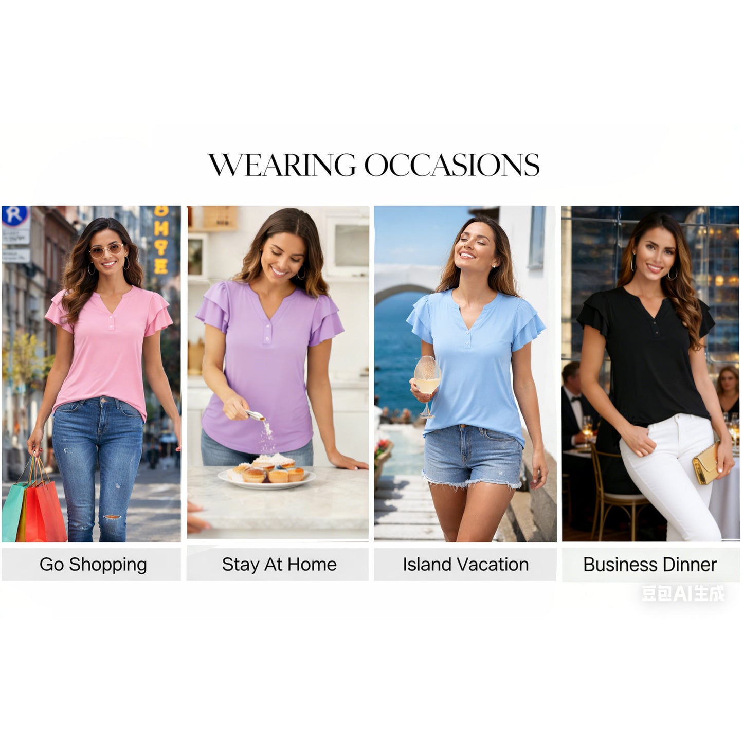 Sprinmer Womens Tops Dressy Casual Ruffle Short Sleeve V Neck Blouses Summer Button Down Business Work Elegant Shirts