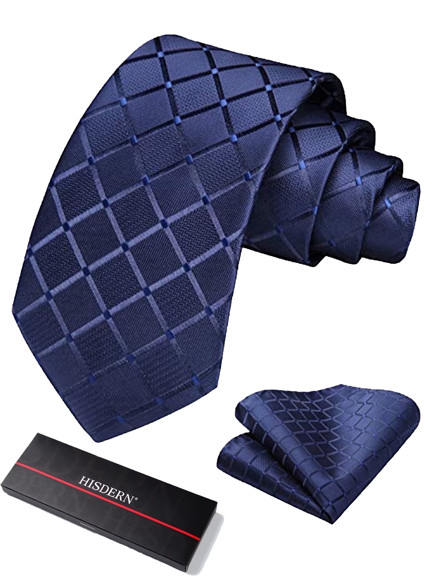 Black Plaid Mens Ties Handkerchief Elegant Formal Necktie & Pocket Square Set Wedding Ties for Men