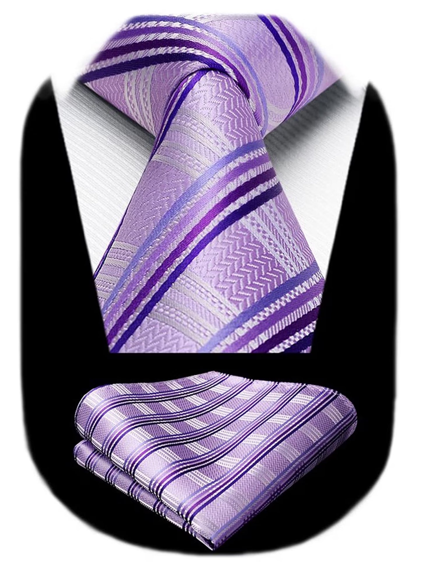 Black Plaid Mens Ties Handkerchief Elegant Formal Necktie & Pocket Square Set Wedding Ties for Men