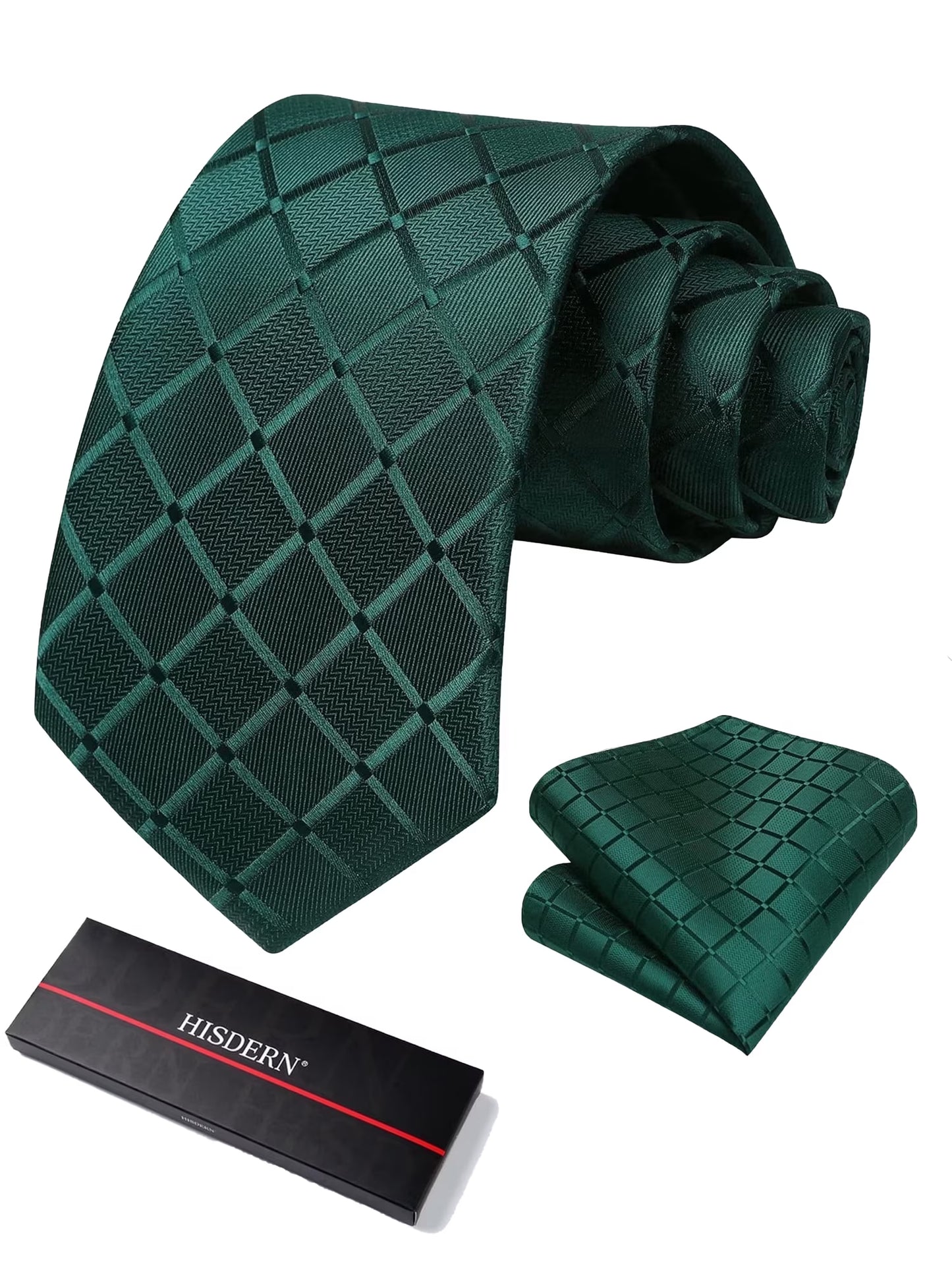 Black Plaid Mens Ties Handkerchief Elegant Formal Necktie & Pocket Square Set Wedding Ties for Men