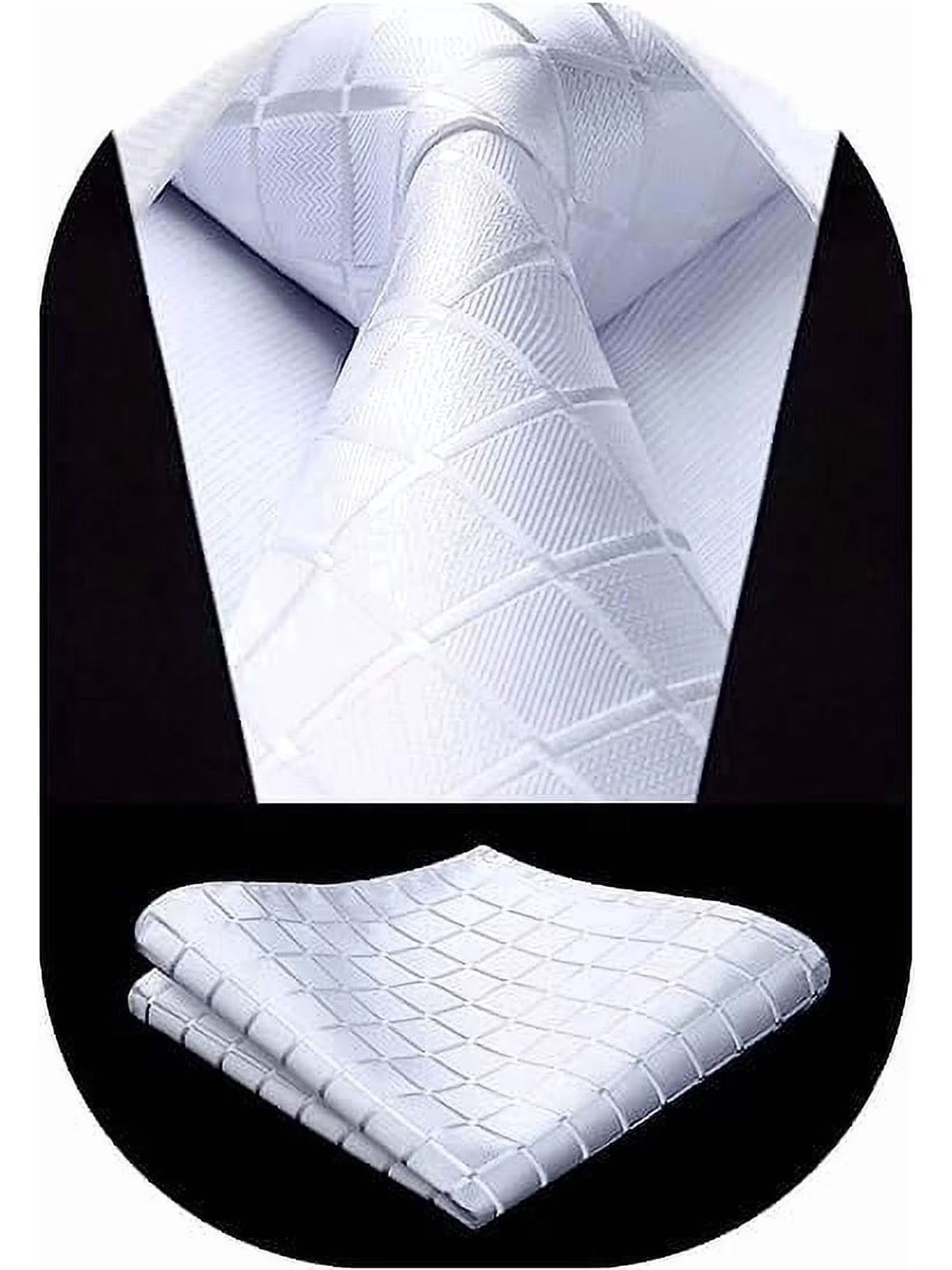 Black Plaid Mens Ties Handkerchief Elegant Formal Necktie & Pocket Square Set Wedding Ties for Men