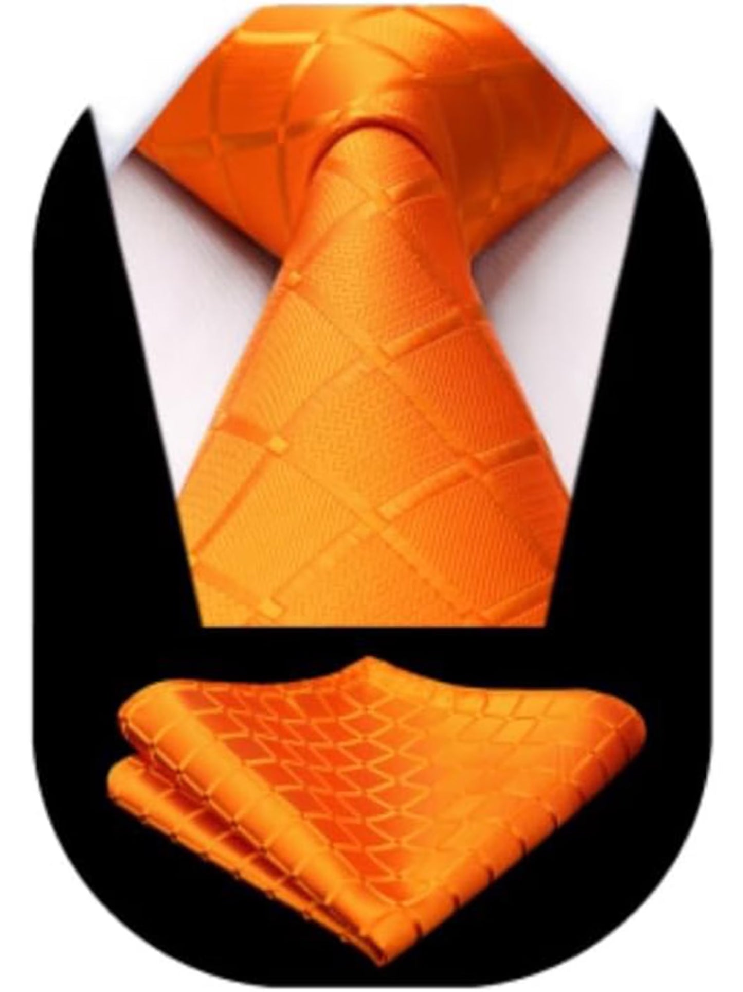 Black Plaid Mens Ties Handkerchief Elegant Formal Necktie & Pocket Square Set Wedding Ties for Men