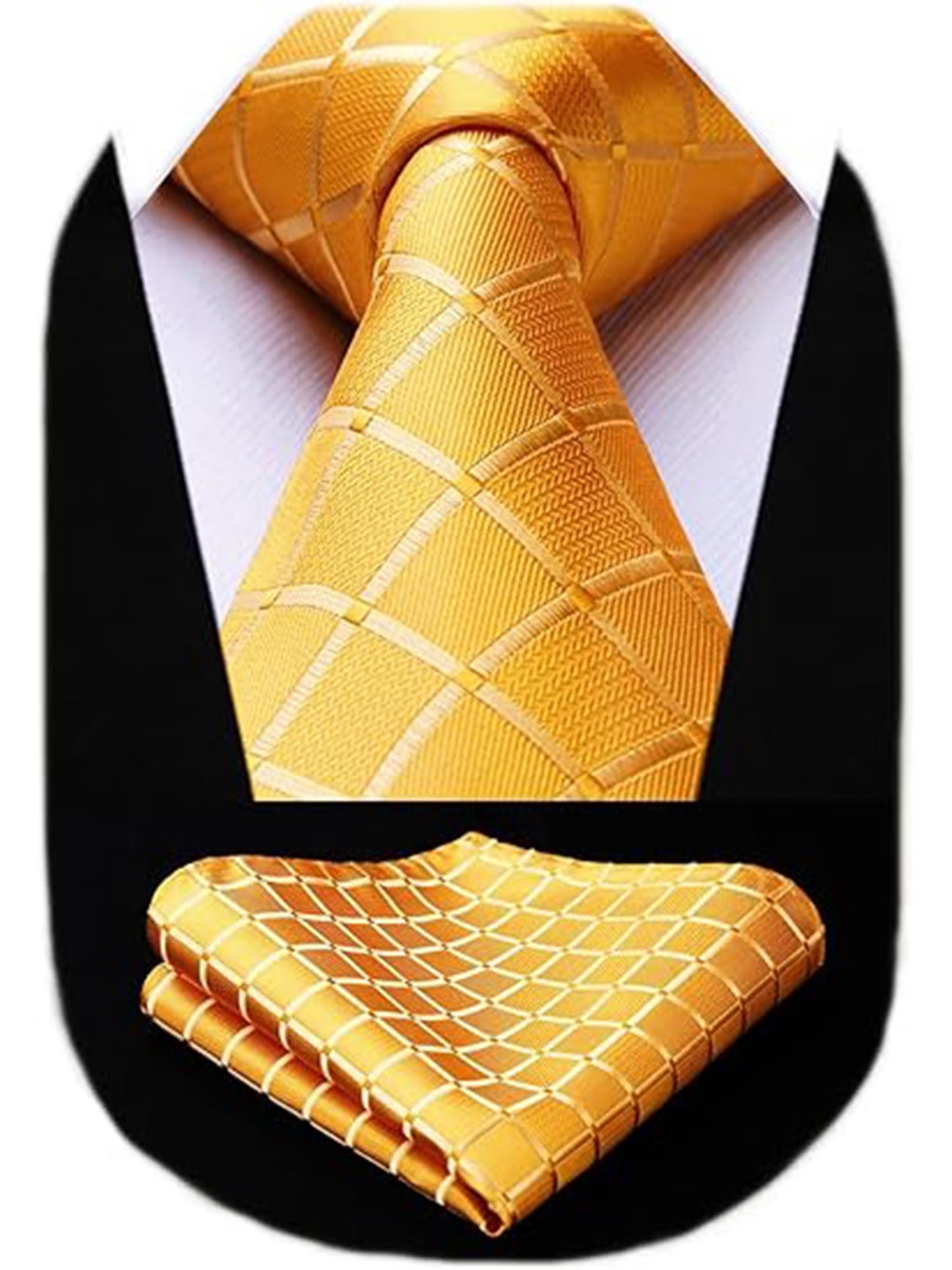 Black Plaid Mens Ties Handkerchief Elegant Formal Necktie & Pocket Square Set Wedding Ties for Men