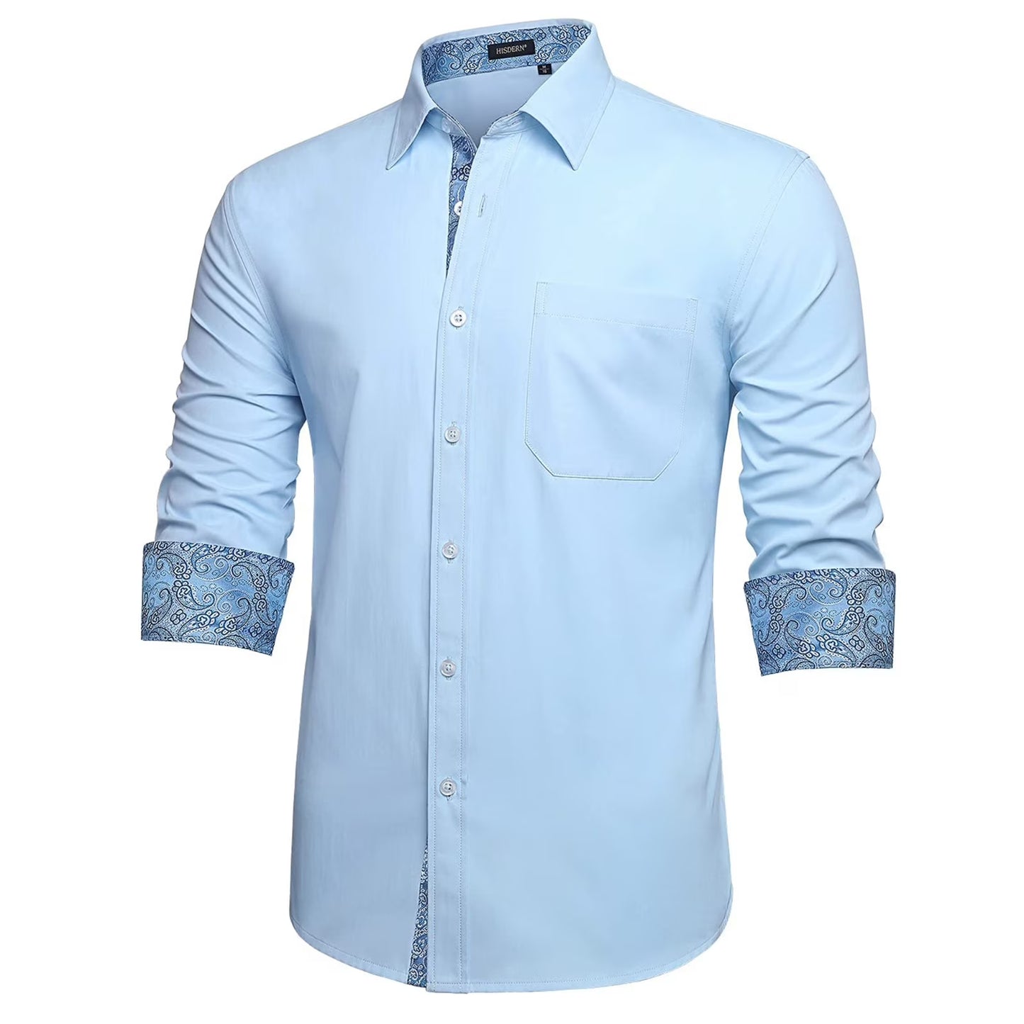 Men Formal Dress Shirts Long Sleeve Shirt Casual Button Down Shirt Wedding Shirt Blue Paisley