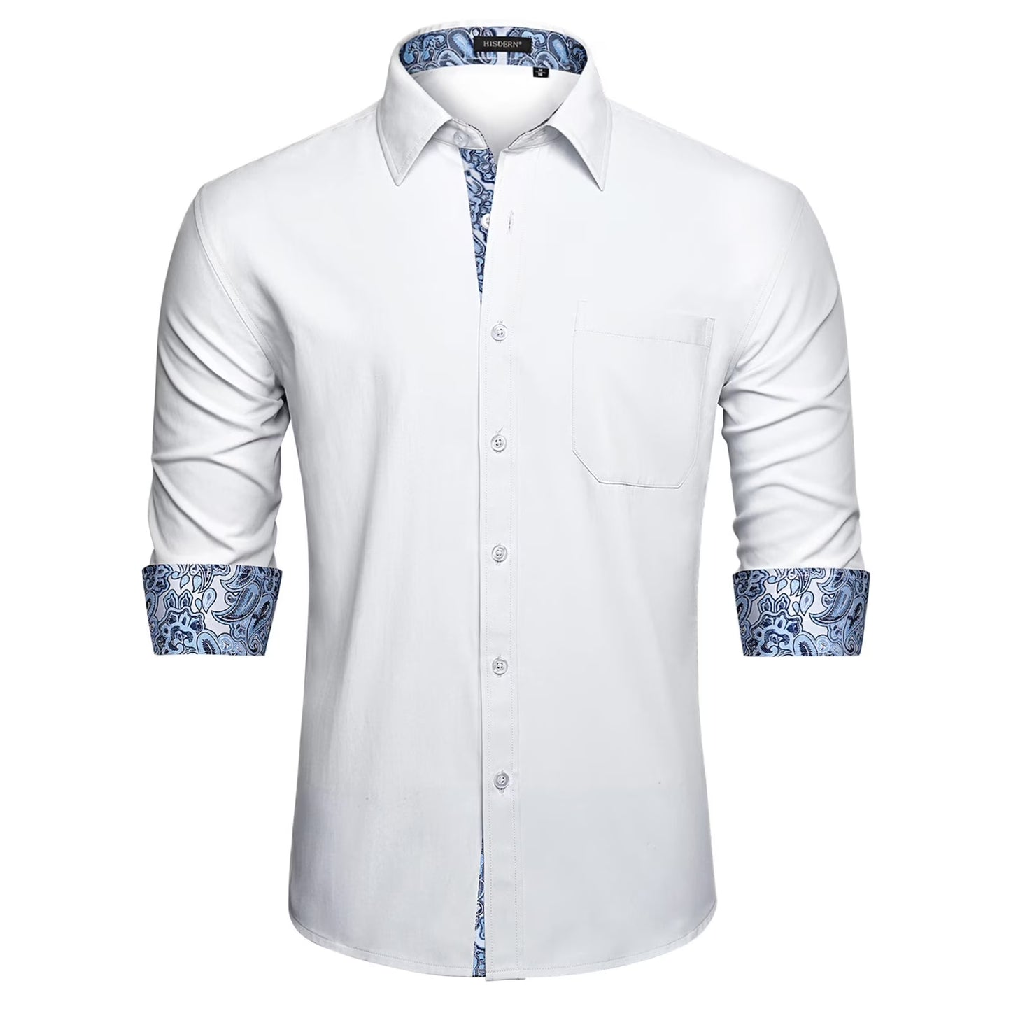 Men Formal Dress Shirts Long Sleeve Shirt Casual Button Down Shirt Wedding Shirt Blue Paisley