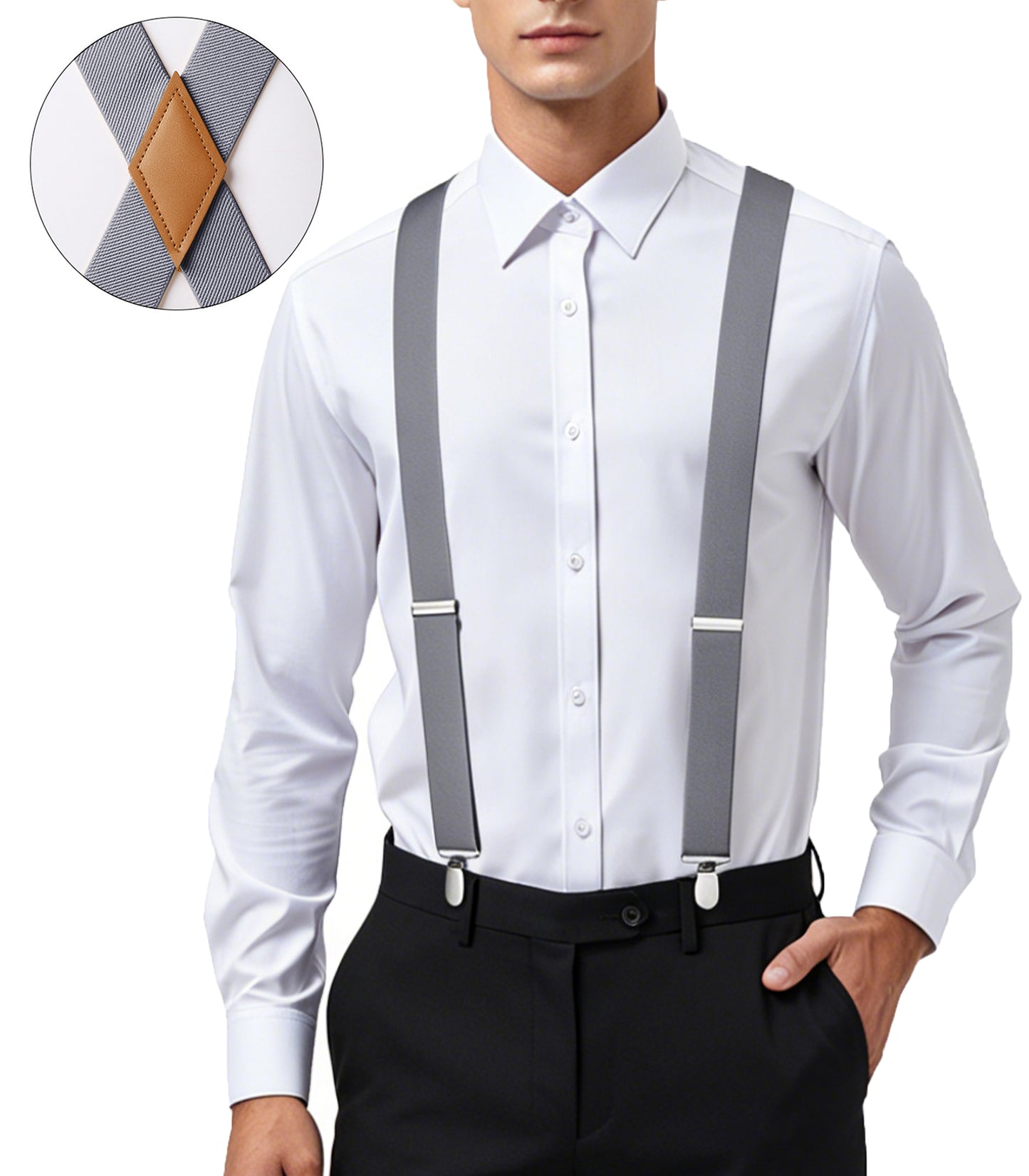 Mens Elastic Suspenders Adjustable X-Back with Strong 4 Clips for Work Trousers Weddings