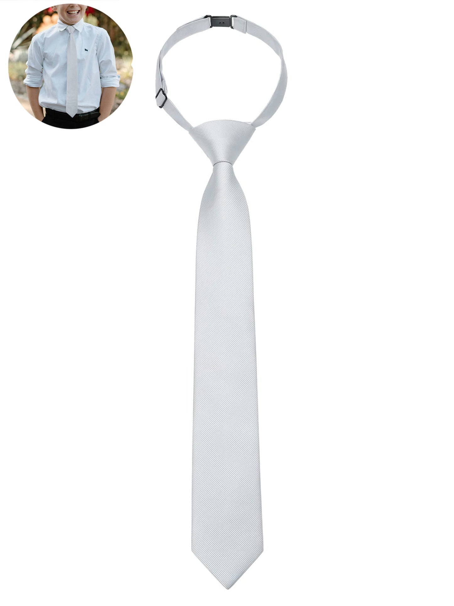 Black Boys Ties Formal Pre-Tied Necktie for Age 8-12 Classic Adjustable Ties for Wedding Graduation