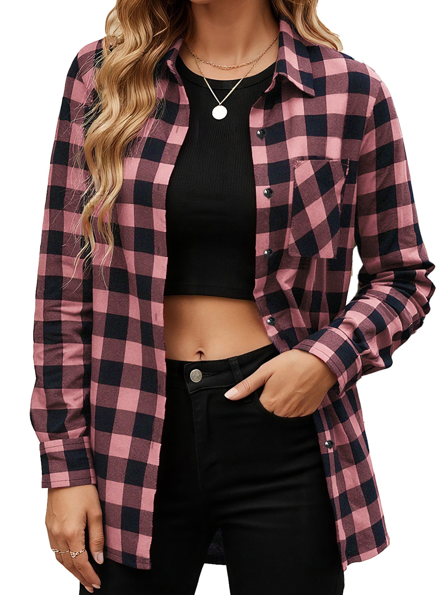Sprinmer Plaid Shirts for Women Casual Flannel Long Sleeve Button Down Shirt