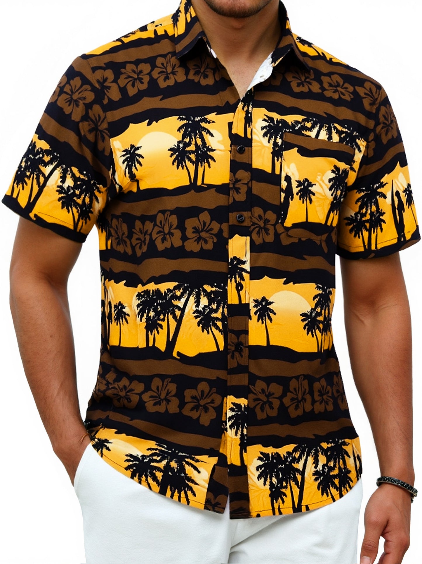 Mens Hawaiian Shirts Short Sleeve Summer Beach Aloha Shirt Tropical Floral Casual Button Down Shirt