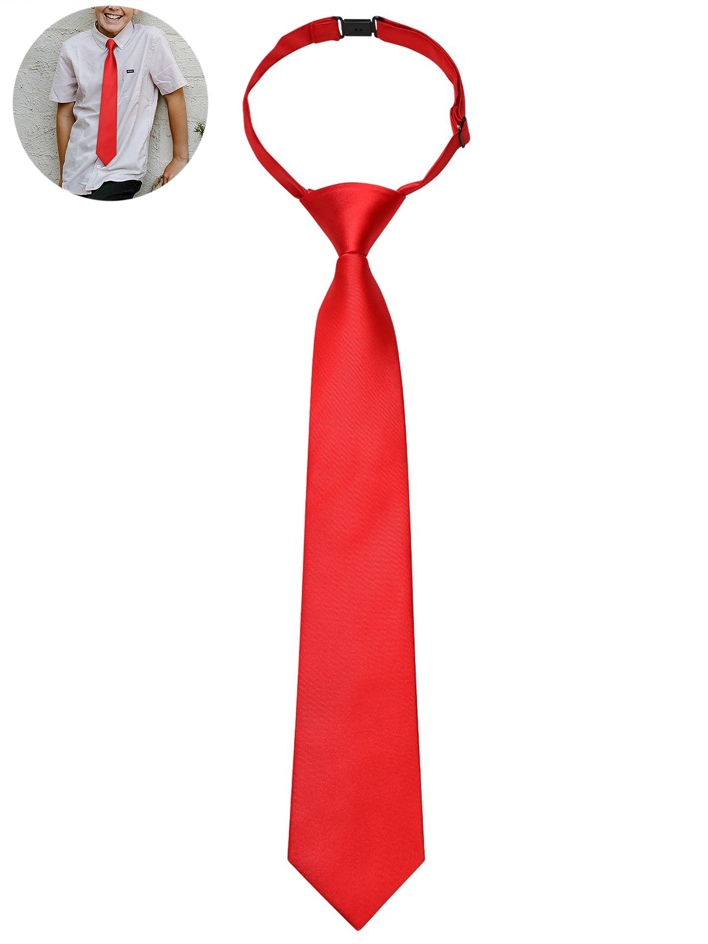 Black Boys Ties Formal Pre-Tied Necktie for Age 8-12 Classic Adjustable Ties for Wedding Graduation