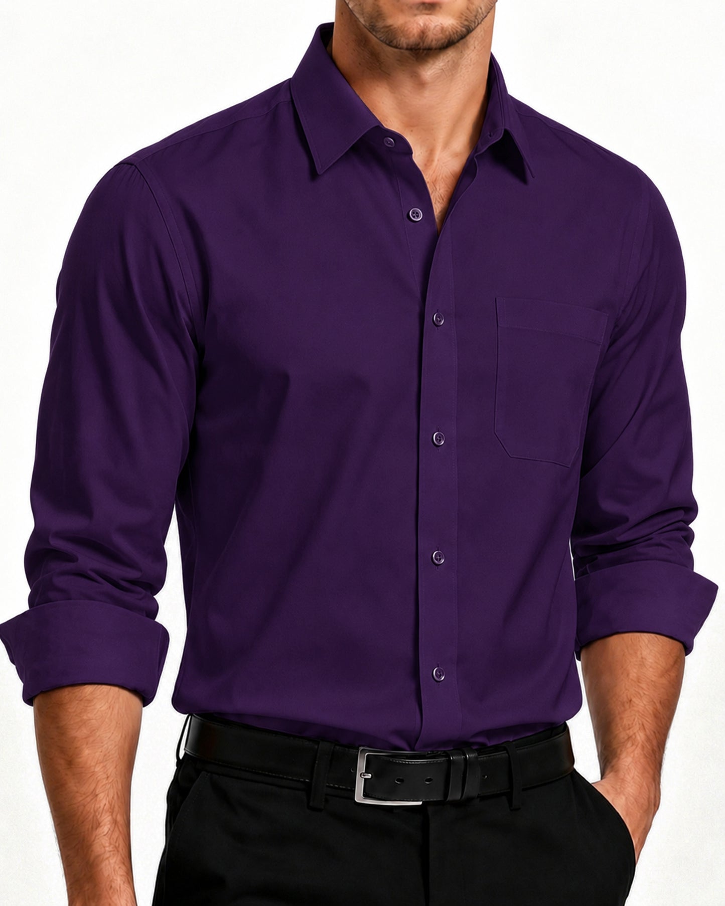 HISDERN Mens Dress Shirts Long Sleeve Button Down Shirts Casual Solid Formal Business Shirt