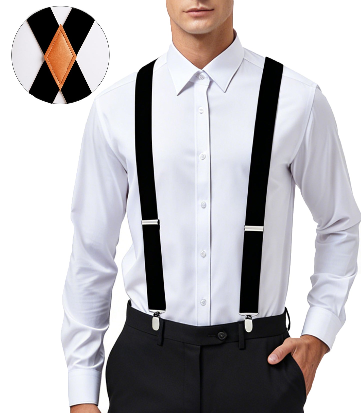 Mens Elastic Suspenders Adjustable X-Back with Strong 4 Clips for Work Trousers Weddings
