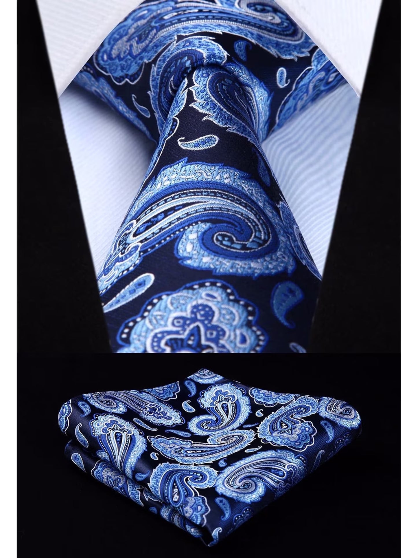 HISDERN Ties for Men Paisley Tie and Pocket Square Woven Classic Floral Mens Ties Handkerchief Set