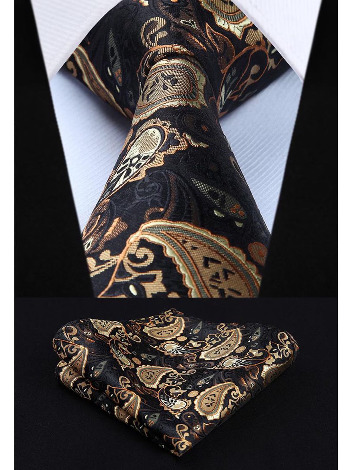 HISDERN Ties for Men Paisley Tie and Pocket Square Woven Classic Floral Mens Ties Handkerchief Set
