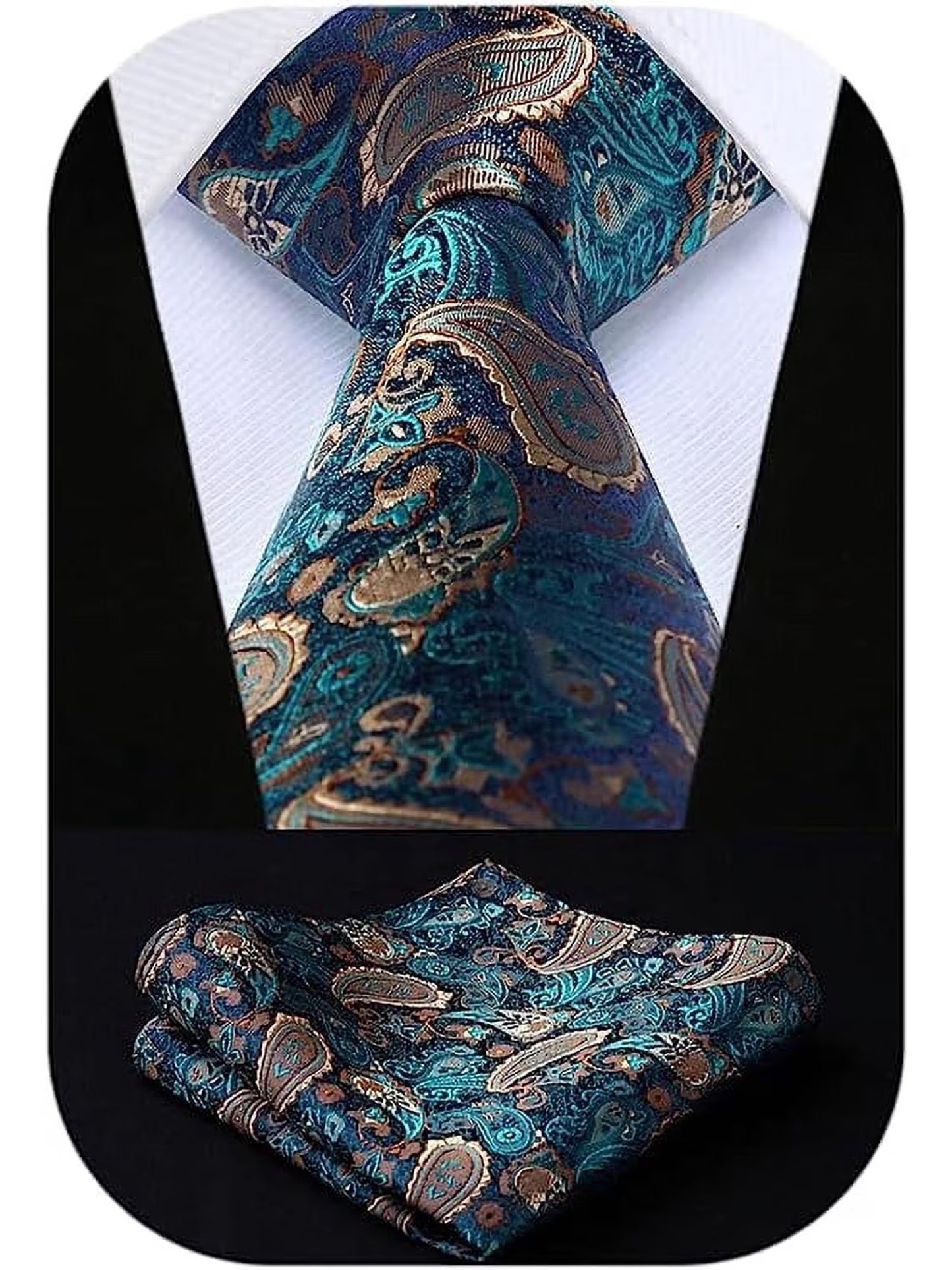 HISDERN Ties for Men Paisley Tie and Pocket Square Woven Classic Floral Mens Ties Handkerchief Set