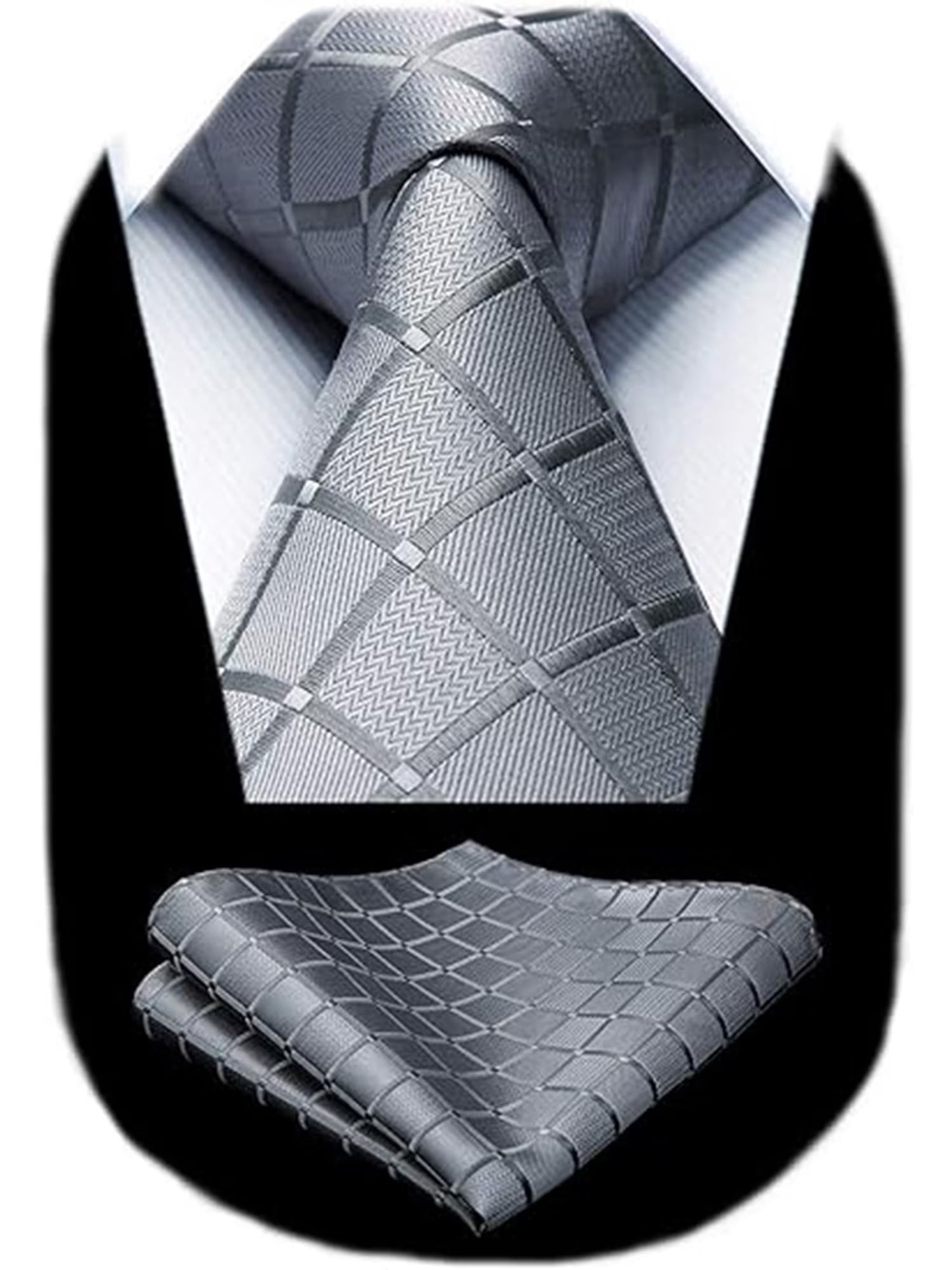 Black Plaid Mens Ties Handkerchief Elegant Formal Necktie & Pocket Square Set Wedding Ties for Men
