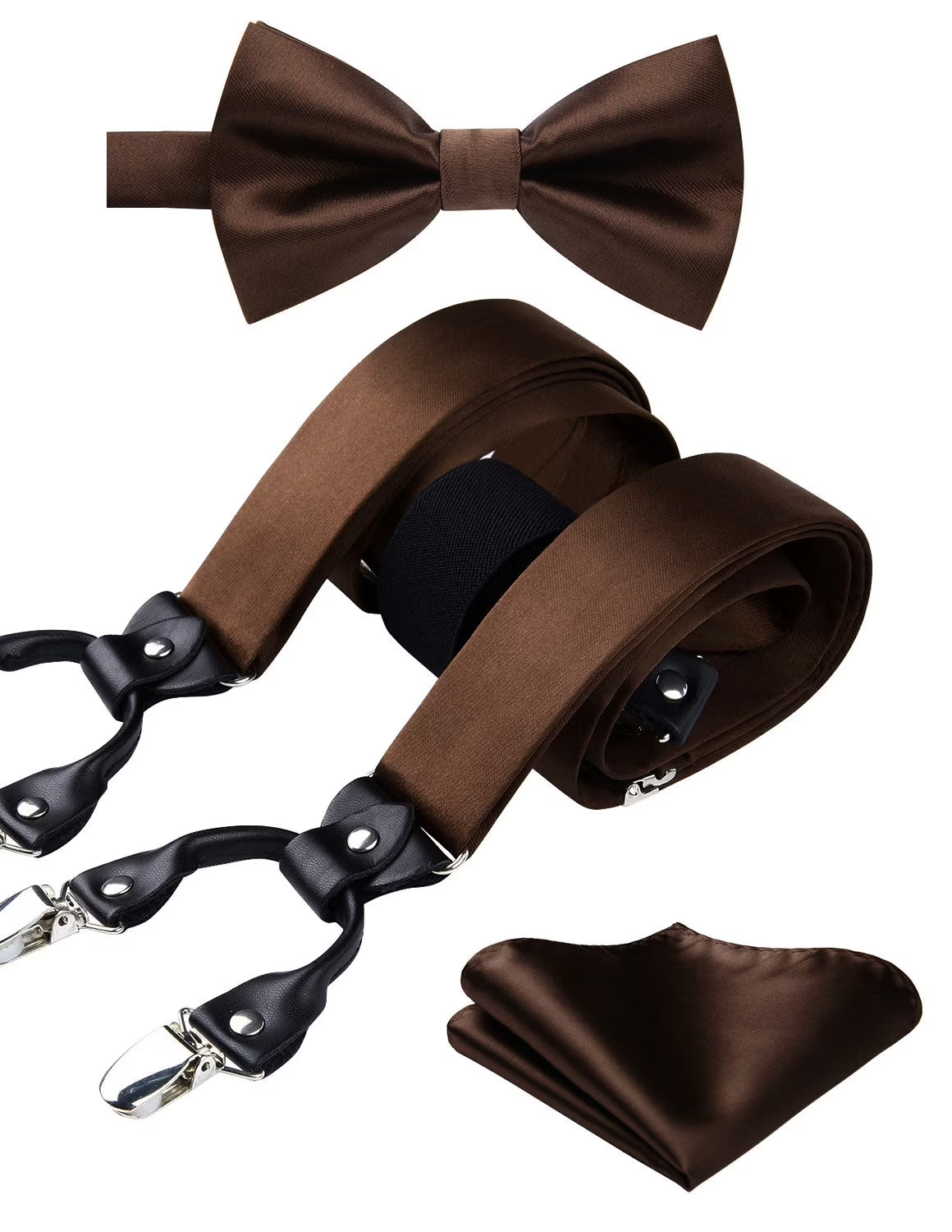 HISDERN Floral Bow Tie and Suspenders for Men Suspender and Bowtie Handkerchief Set Wedding Brace