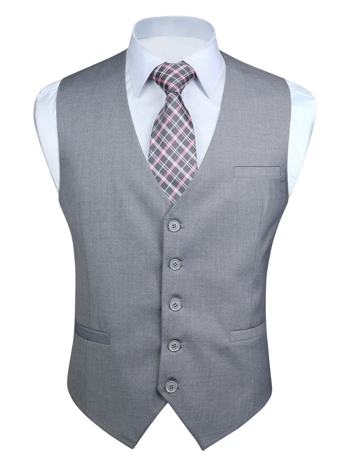 HISDERN Men's Plaid Suit Vest Sky Blue Business Formal Dress Vests Wedding Waistcoat for Tuxedo