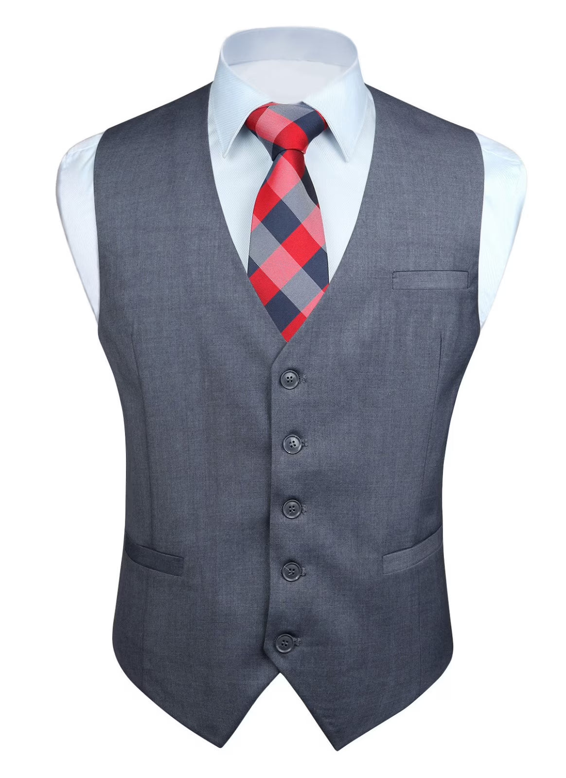 HISDERN Men's Plaid Suit Vest Sky Blue Business Formal Dress Vests Wedding Waistcoat for Tuxedo