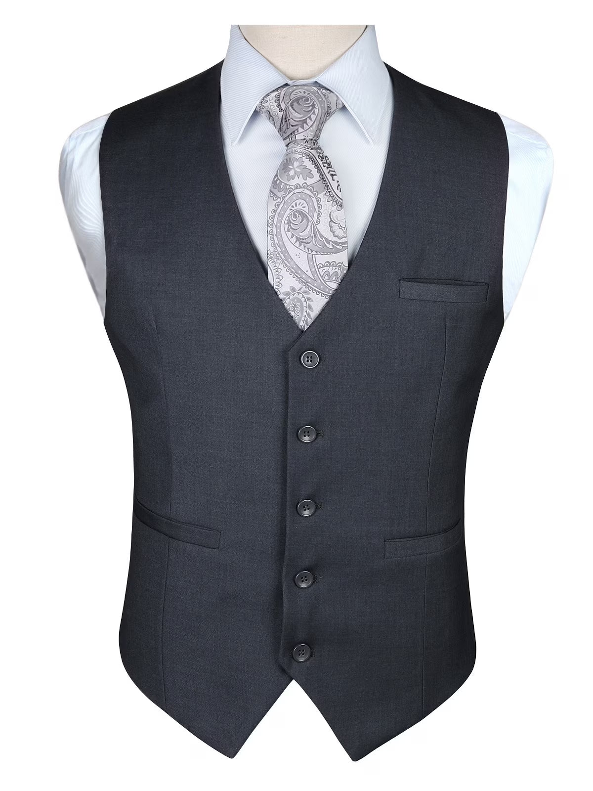 HISDERN Men's Plaid Suit Vest Sky Blue Business Formal Dress Vests Wedding Waistcoat for Tuxedo