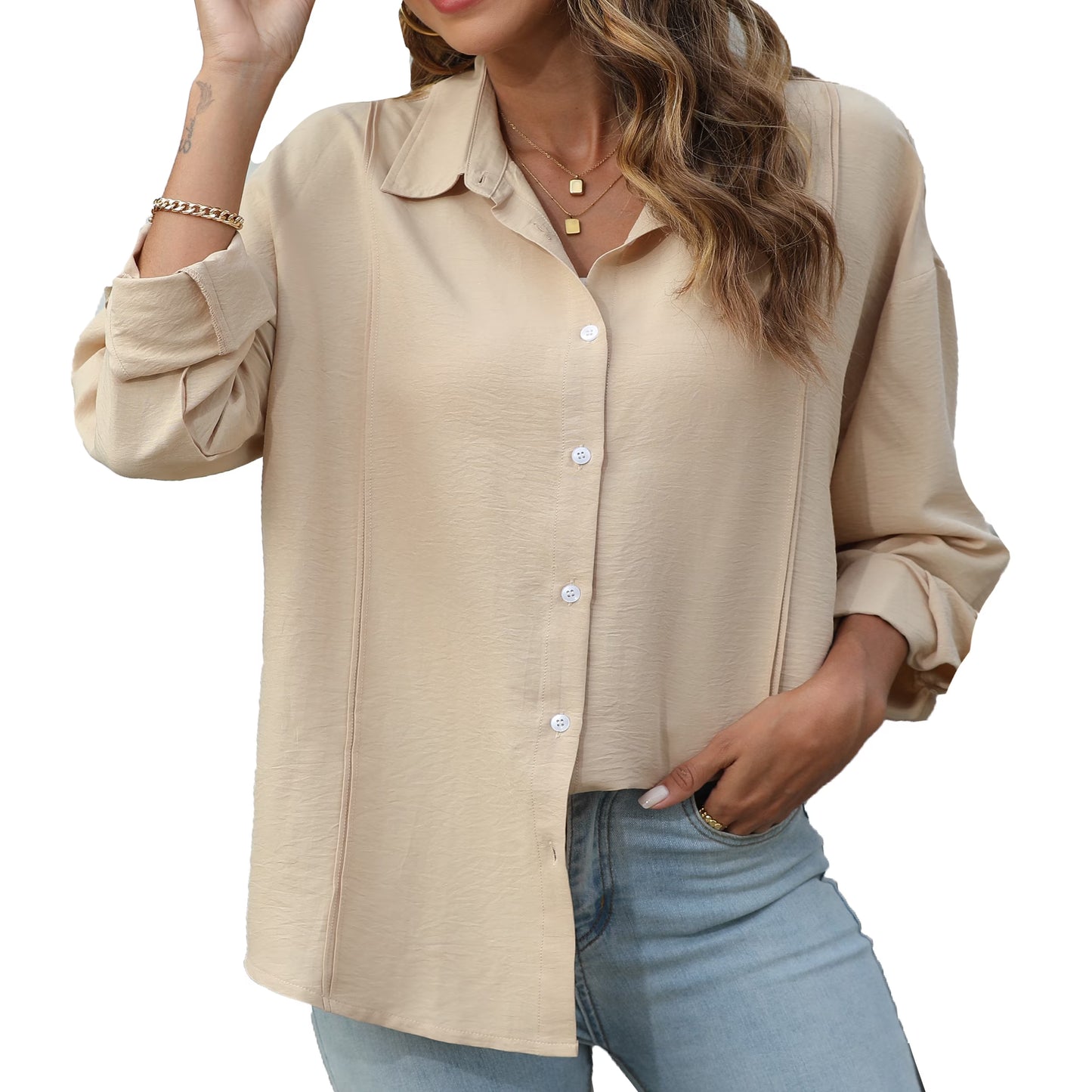 Sprinmer Womens Button Down Shirt Casual Lapel Long Sleeve Pocket Blouses Fall Outfits