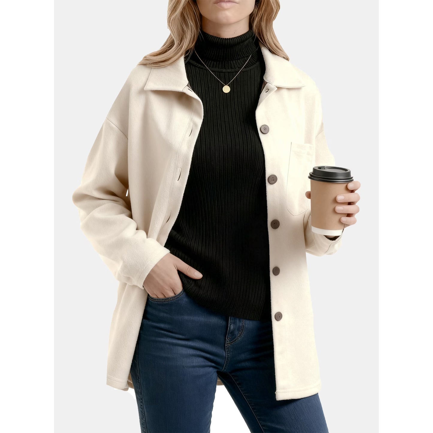 Sprinmer Womens Faux Suede Button Down Shirts Jacket Soft Warm Layered Top Casual Loose Fit Top