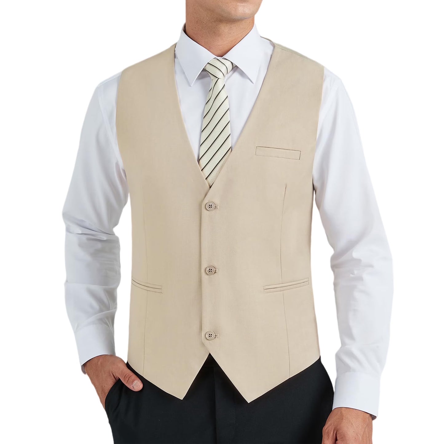 Men's Suit Vest Business Formal Dress Waistcoat Vest with 3 Pockets for Suit or Tuxedo