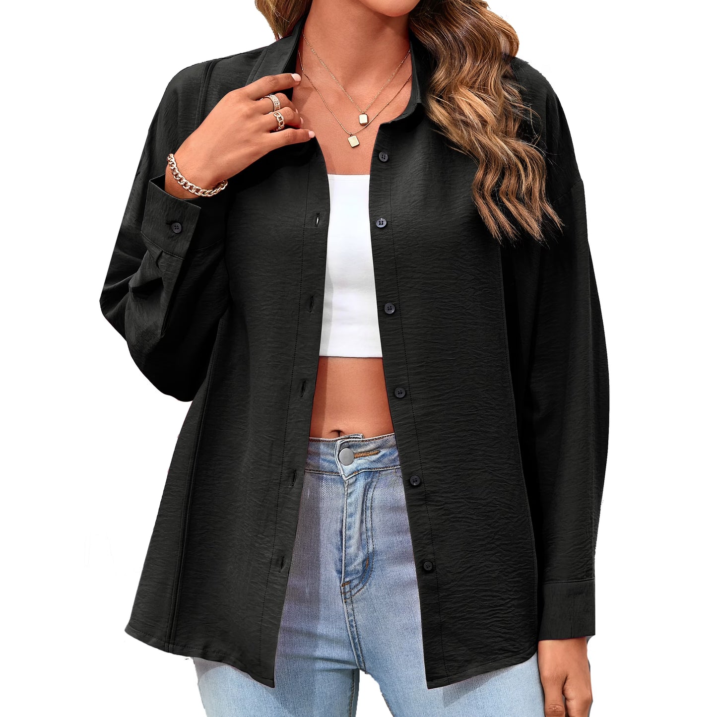 Sprinmer Womens Button Down Shirt Casual Lapel Long Sleeve Pocket Blouses Fall Outfits