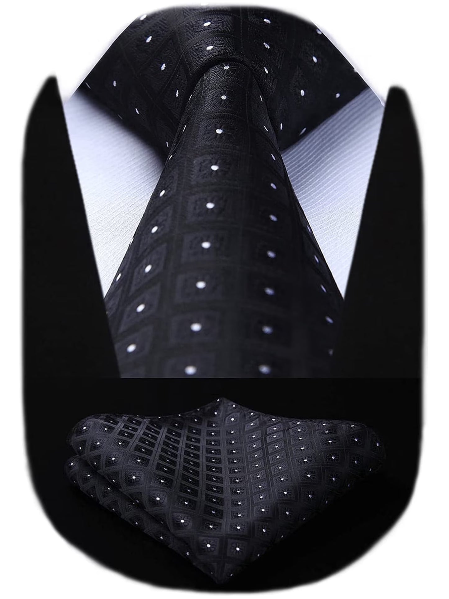 Black Plaid Mens Ties Handkerchief Elegant Formal Necktie & Pocket Square Set Wedding Ties for Men