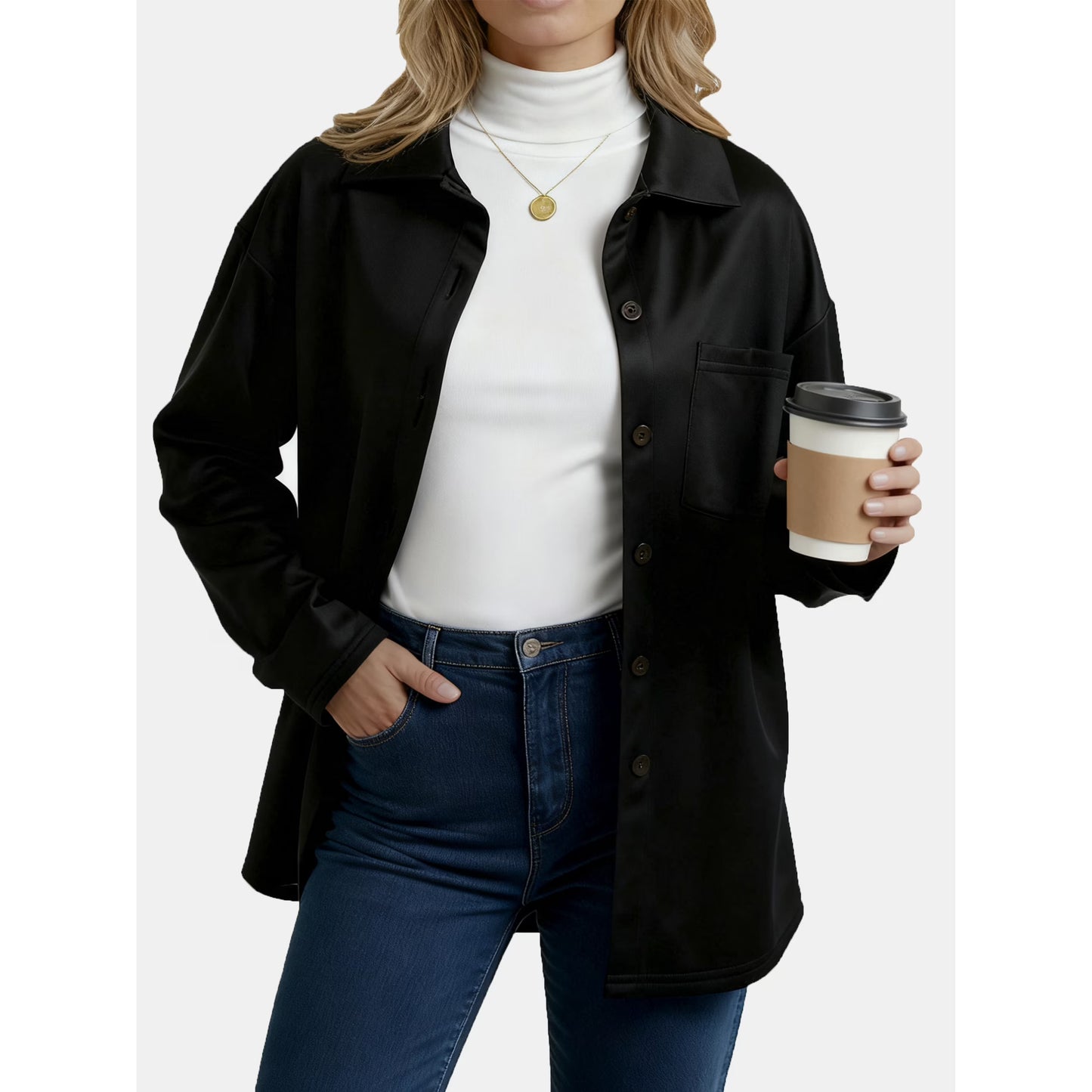 Sprinmer Womens Faux Suede Button Down Shirts Jacket Soft Warm Layered Top Casual Loose Fit Top