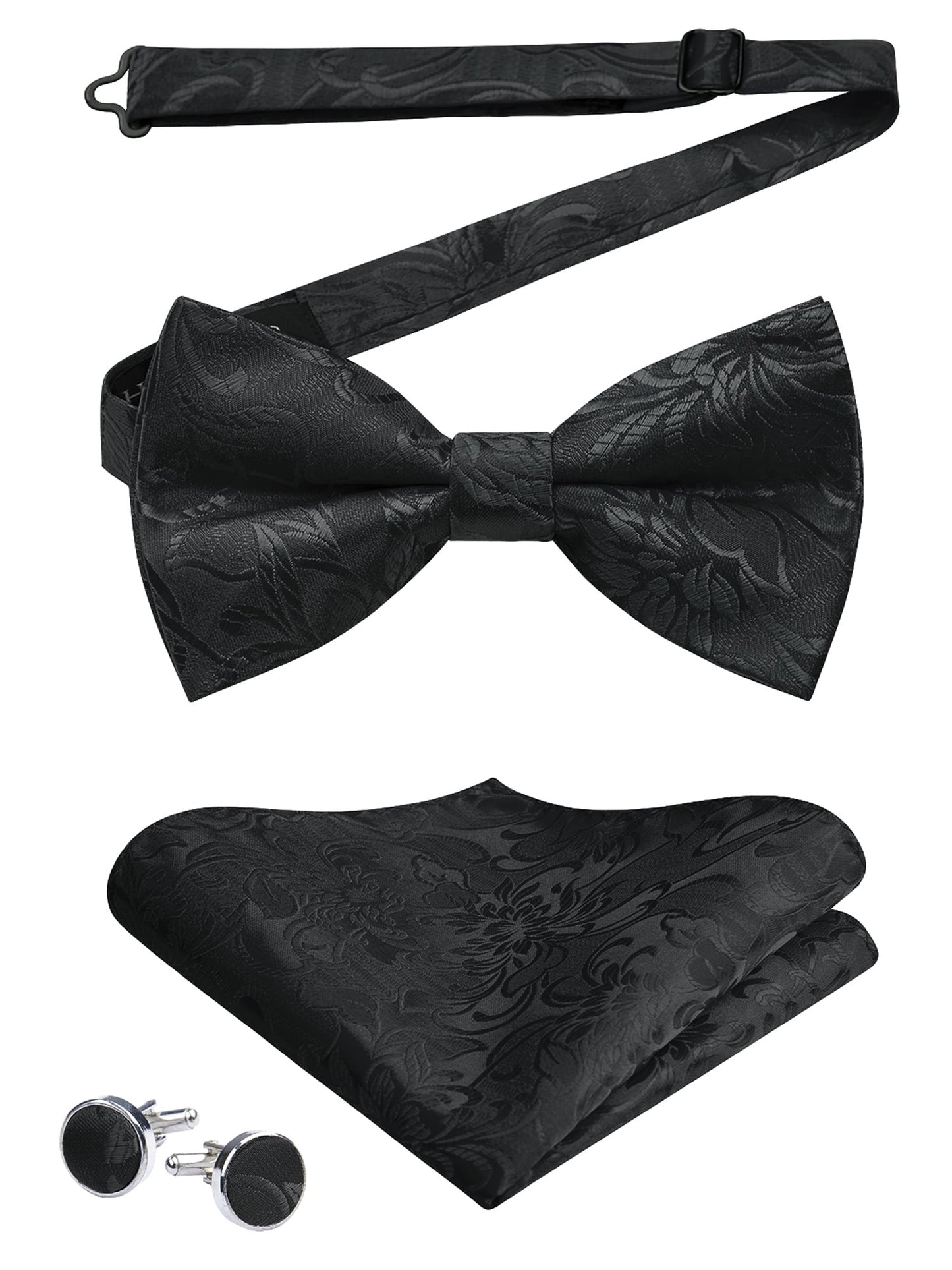 Bow Tie for Men Paisley Pretied Bowties Adjustable Tuxedos Bowtie Handkerchief Cufflinks Set