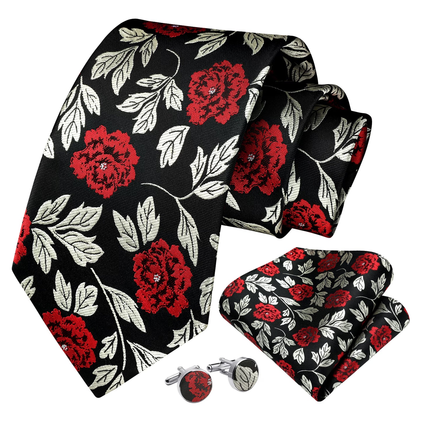 Mens Solid Color Necktie and Pocket Square with Tie Cufflinks Sets for Wedding Party Ties