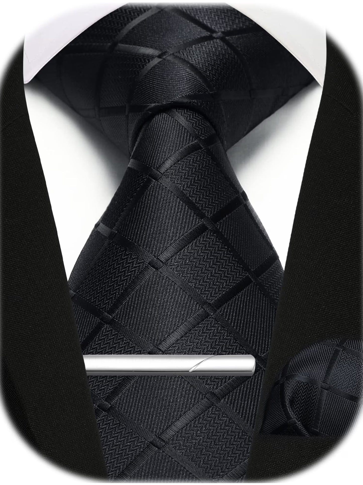 Men Formal Plaid Ties Set Business Neckties Pocket Square Cufflinks Tie Clip Set Wedding