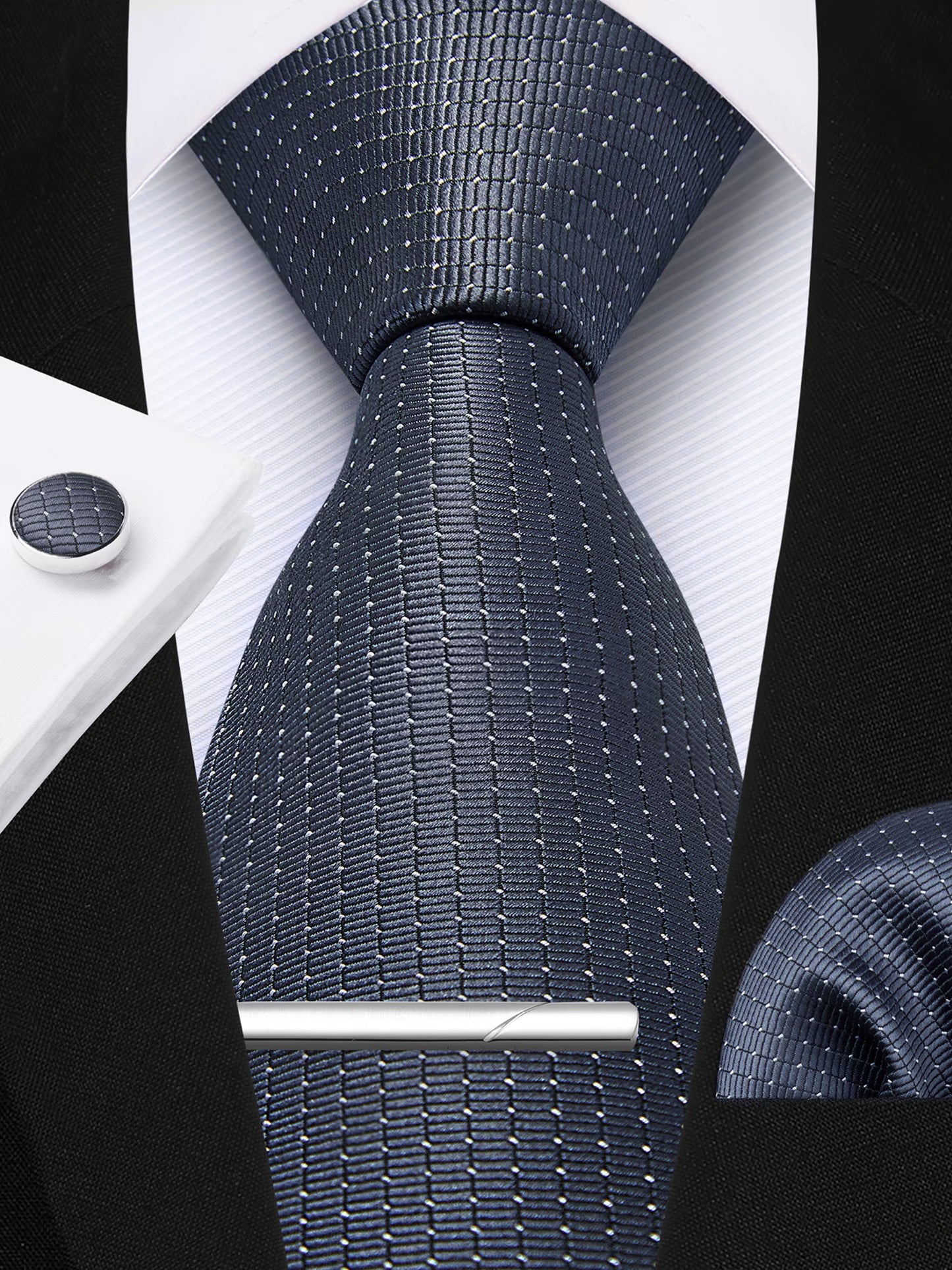 Men Formal Plaid Ties Set Business Neckties Pocket Square Cufflinks Tie Clip Set Wedding