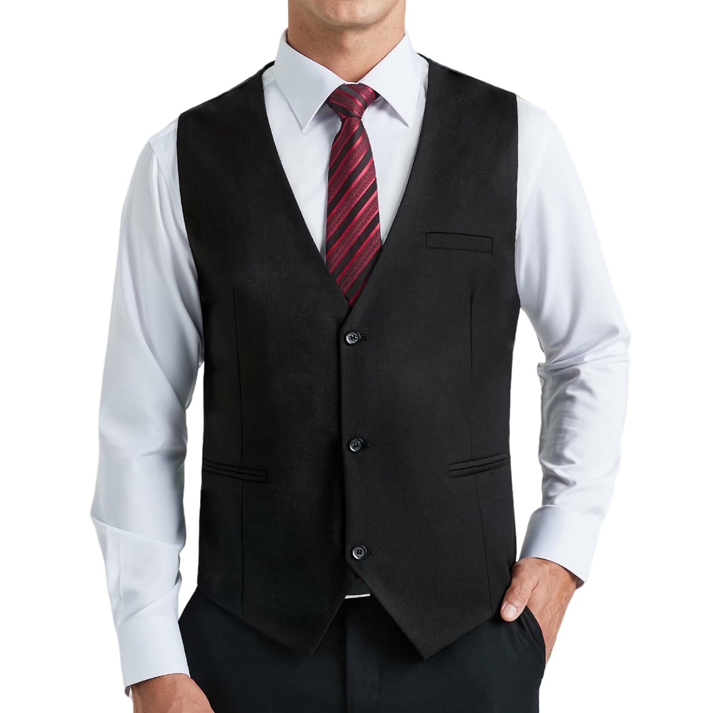 Men's Suit Vest Business Formal Dress Waistcoat Vest with 3 Pockets for Suit or Tuxedo