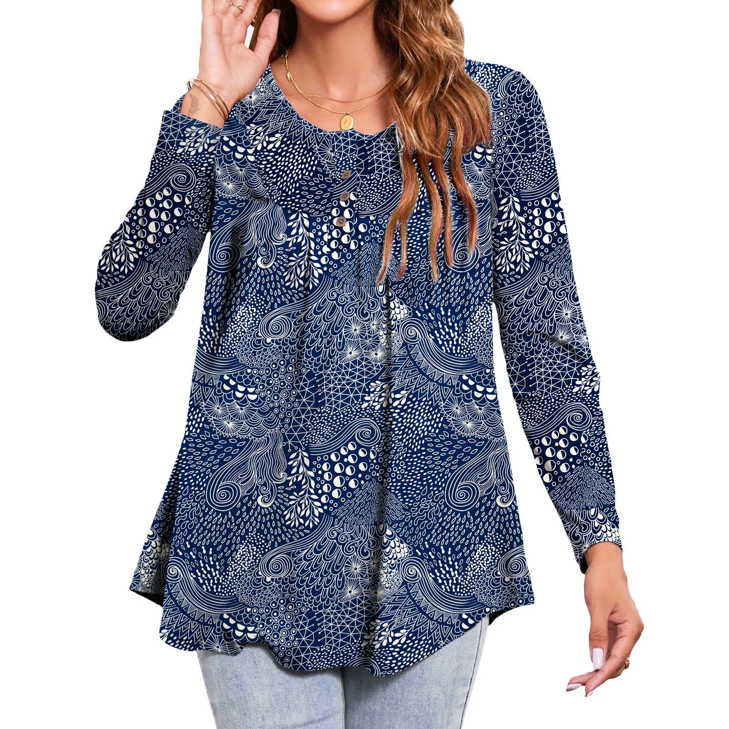 Sprinmer Womens Tunic Tops Casual Loose Fit Floral Fall Blouses