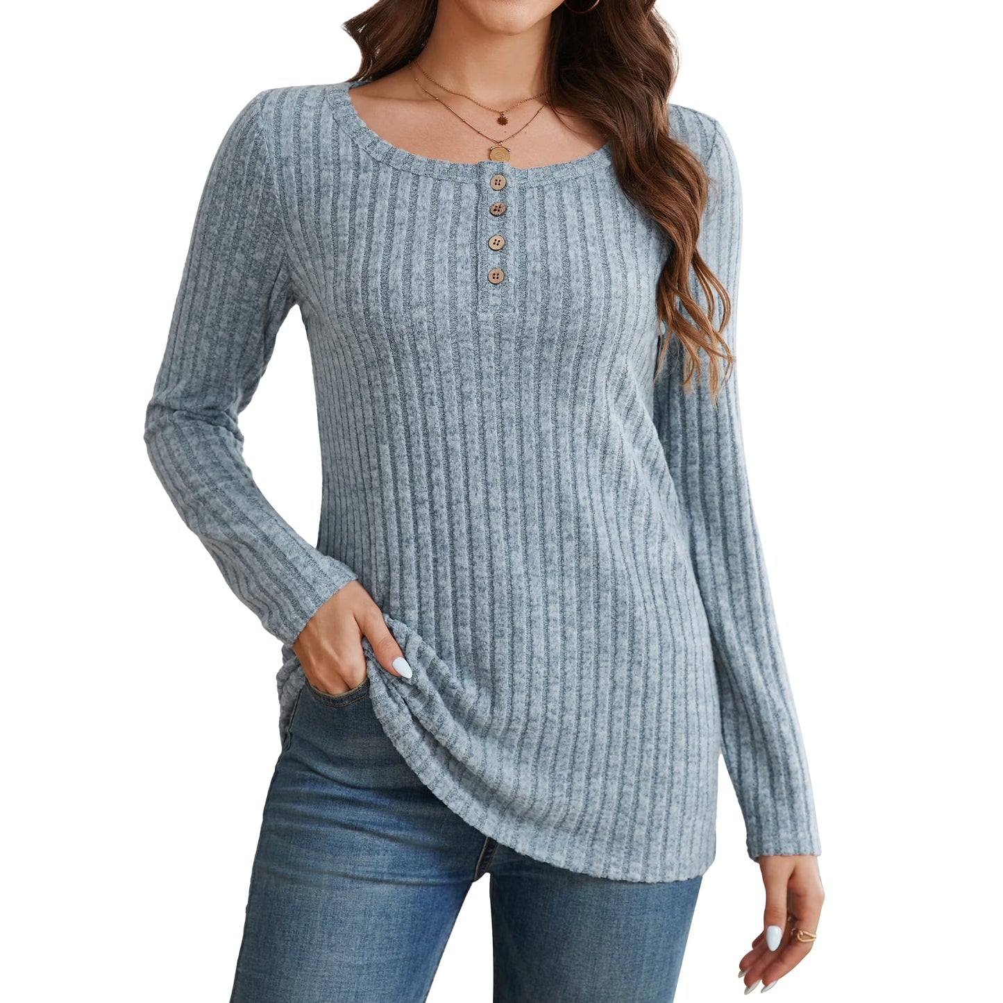 Sprinmer Long Sleeve Shirts for Women Casual Tunic Tops Dressy Crew Neck Pullover Fall Lightweight Sweaters