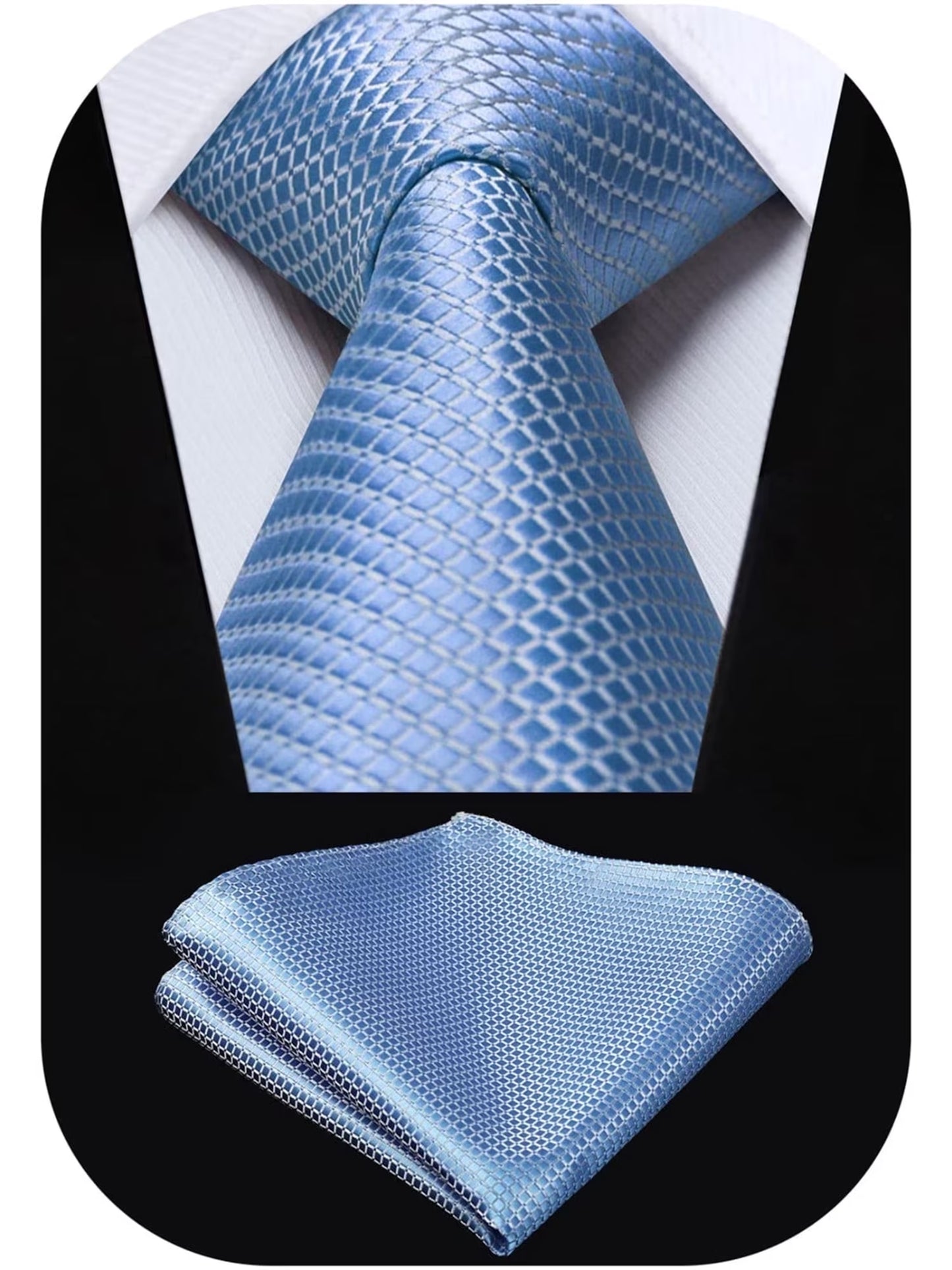 Black Plaid Mens Ties Handkerchief Elegant Formal Necktie & Pocket Square Set Wedding Ties for Men