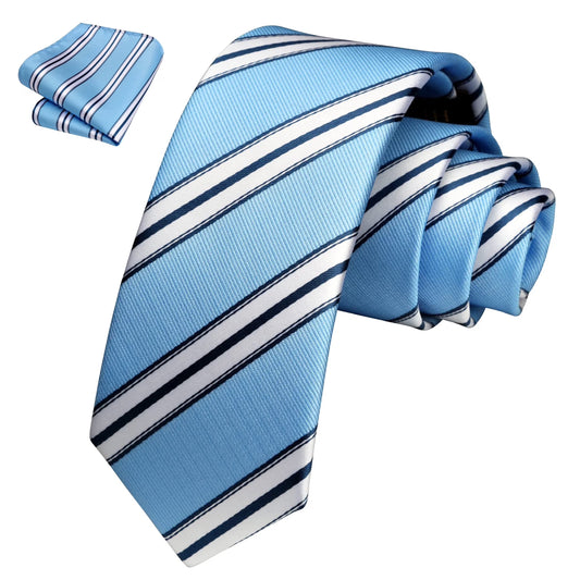 Boys Striped Tie, Kids Black Ties Self-Tie Pocket Square Set Necktie for Wedding Graduation Uniform