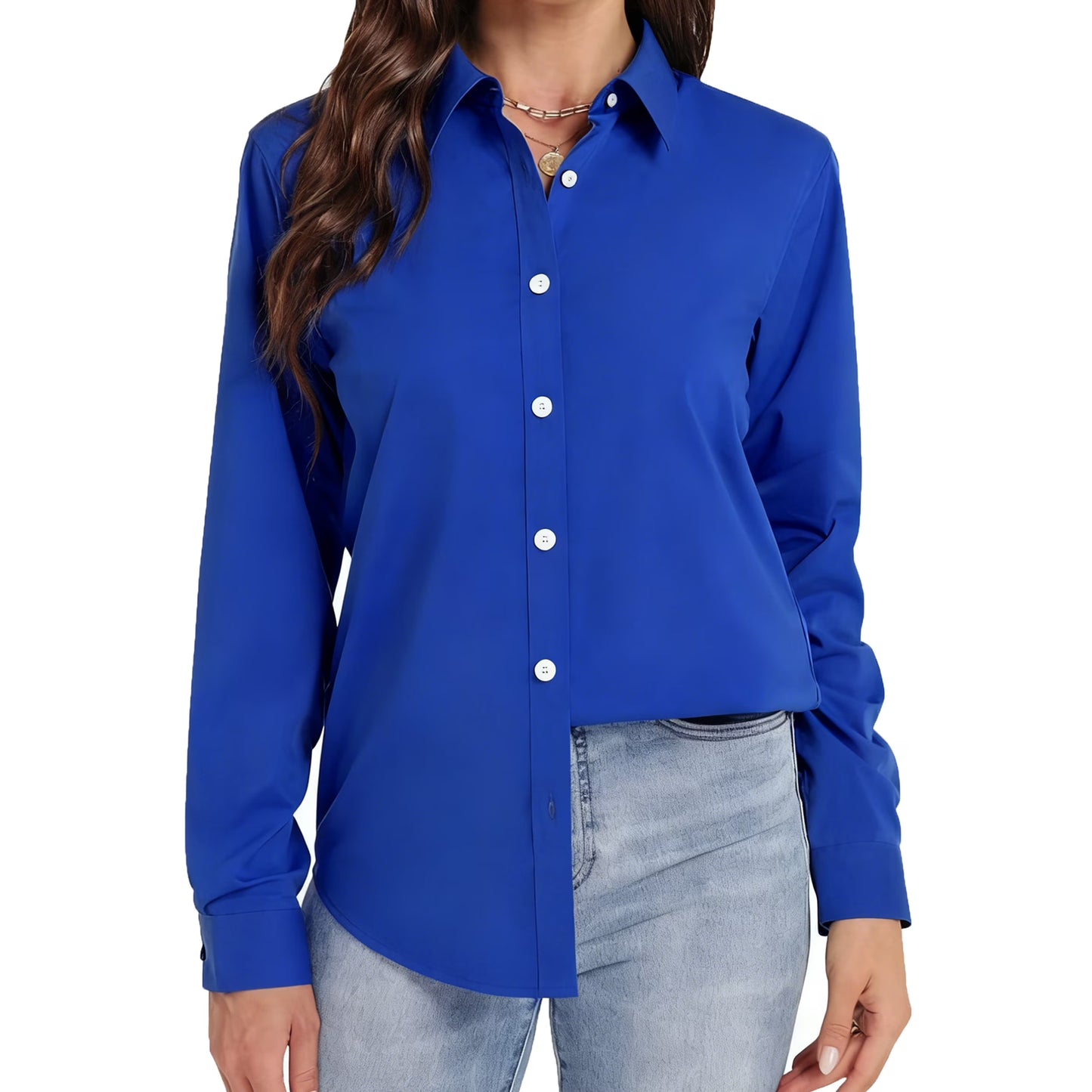 Sprinmer Long Sleeve Cotton Button Up Shirts for Women Wrinkle Free Formal Dressy Shirt Classical White Shirt